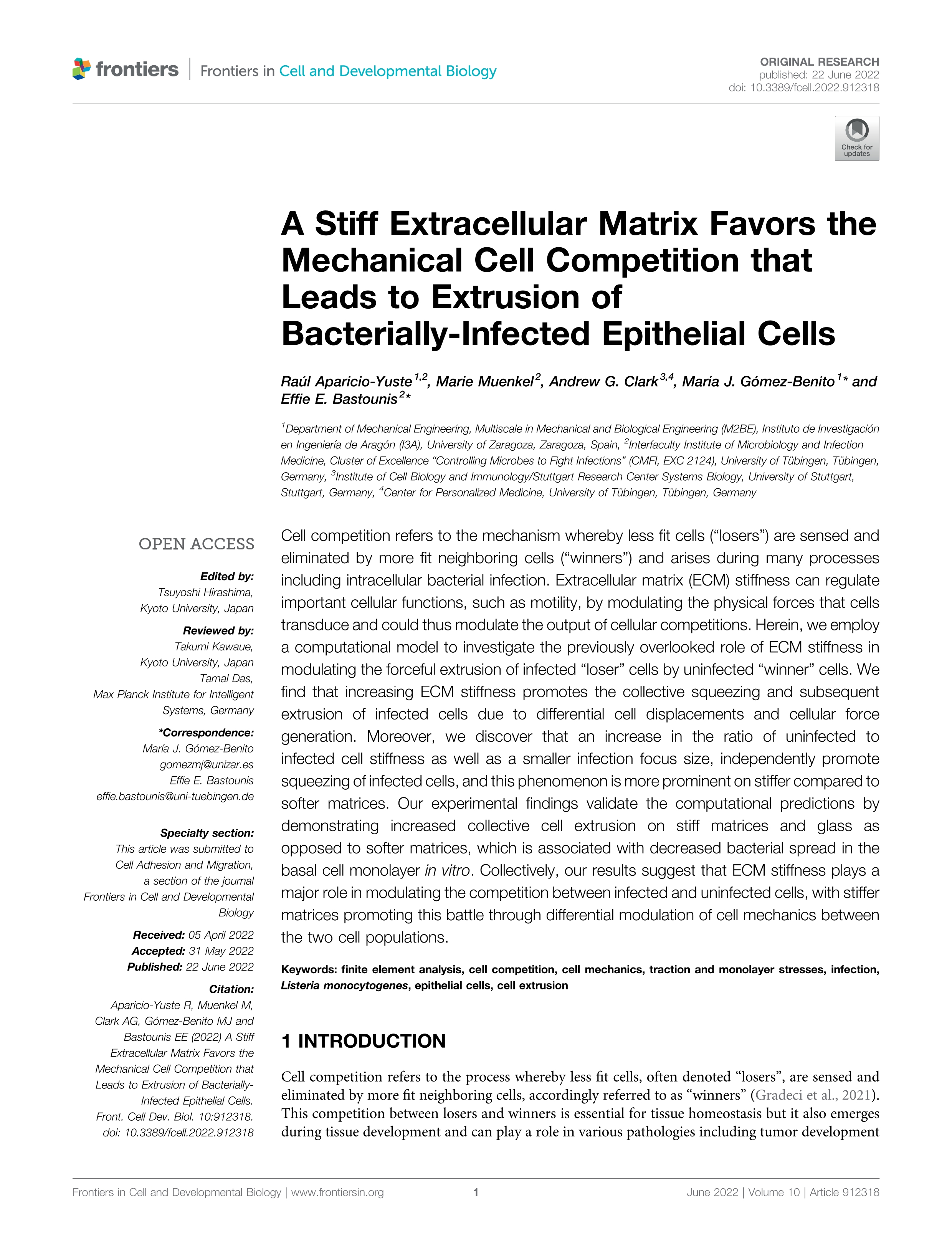 A Stiff Extracellular Matrix Favors the Mechanical Cell Competition that Leads to Extrusion of Bacterially-Infected Epithelial Cells