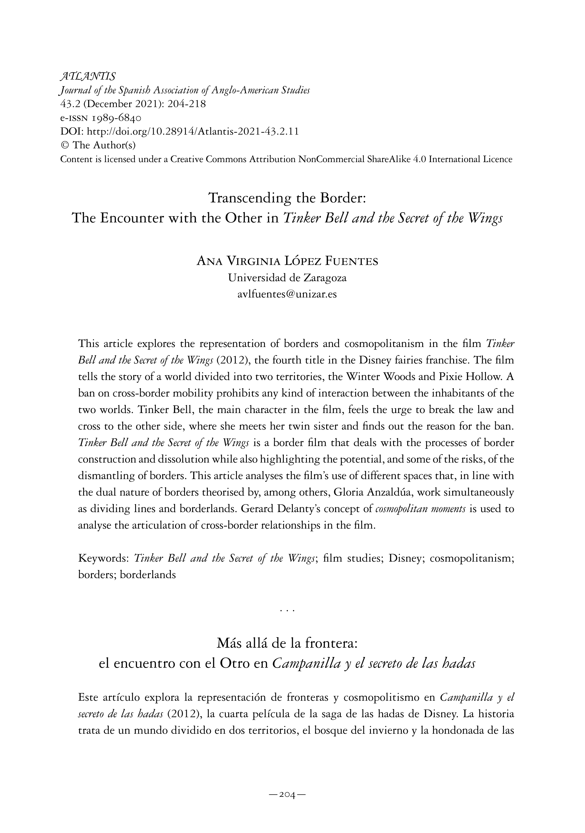 Transcending the Border: The Encounter with the Other in Tinker Bell and the Secret of the Wings