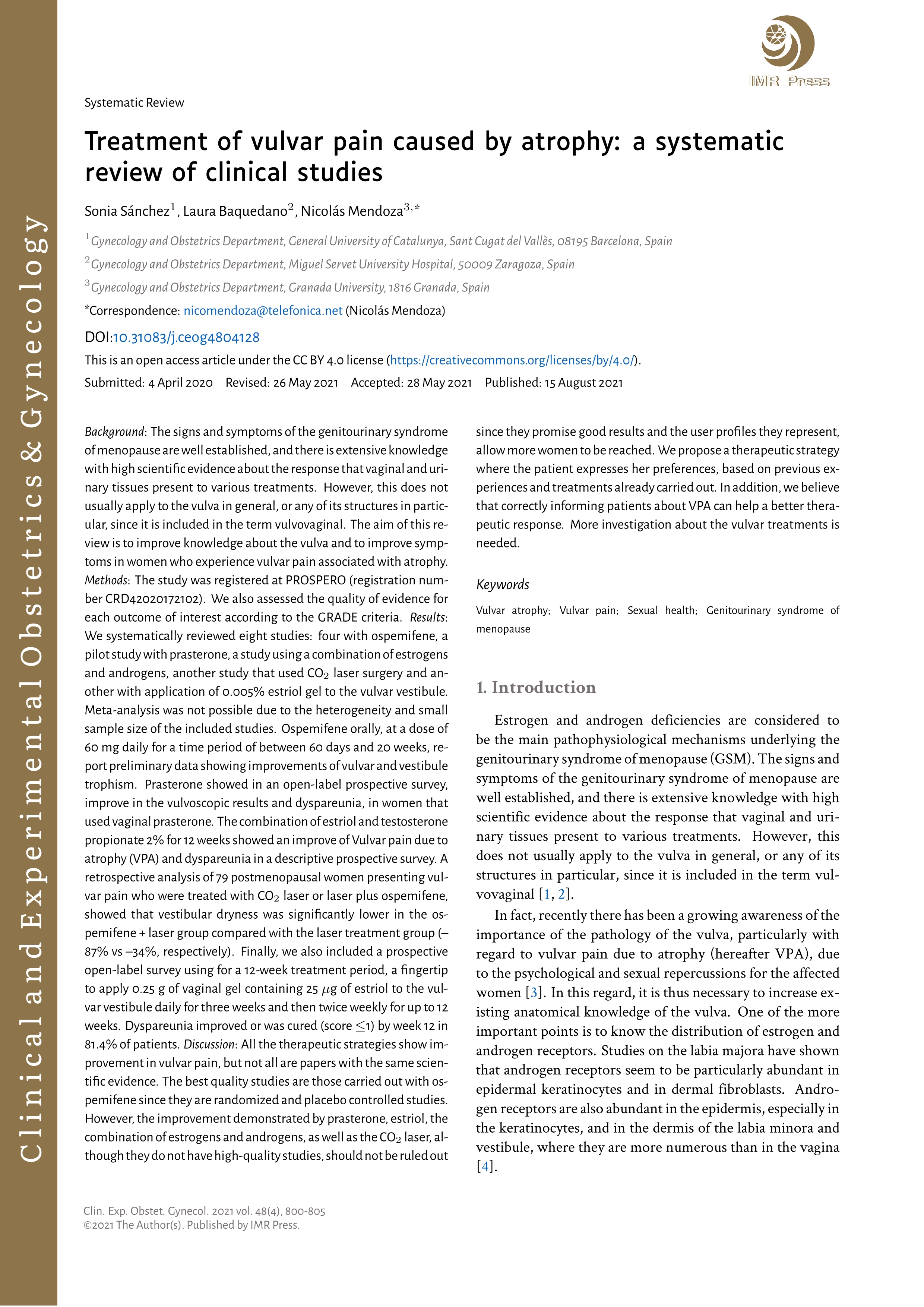 Treatment of vulvar pain caused by atrophy: A systematic review of clinical studies