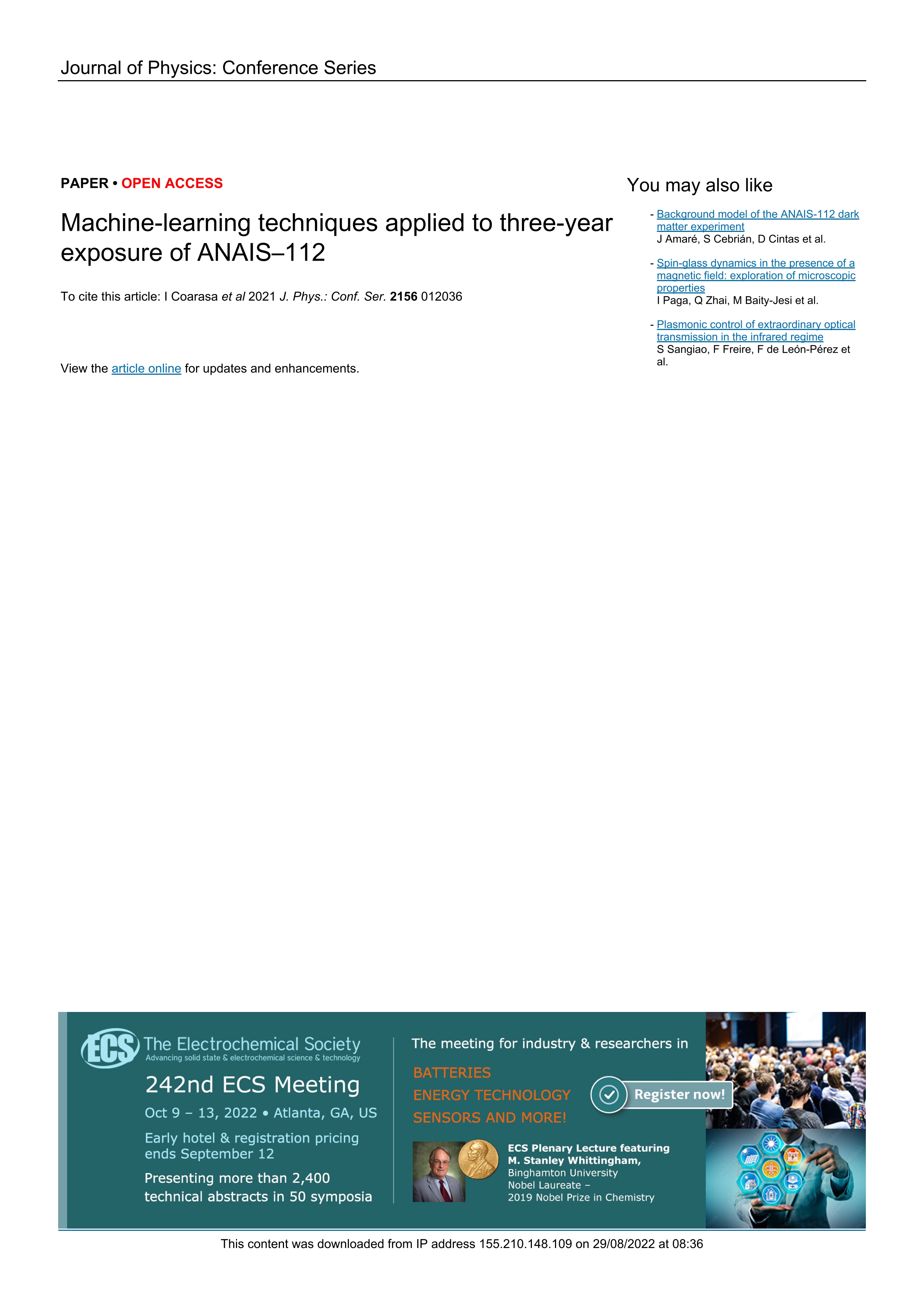 Machine-learning techniques applied to three-year exposure of ANAIS–112