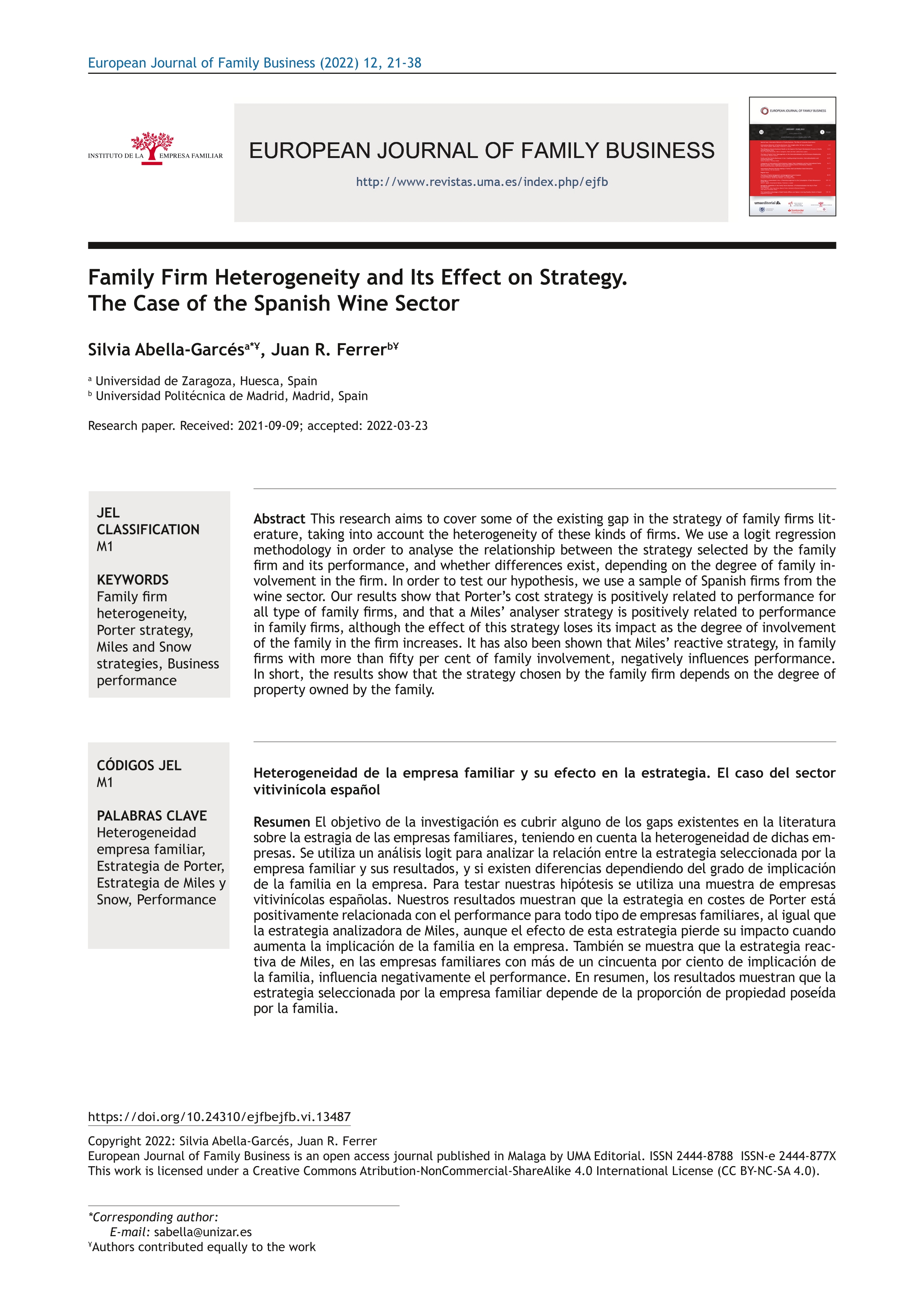 Family Firm Heterogeneity and Its Effect on Strategy. The Case of the Spanish Wine Sector