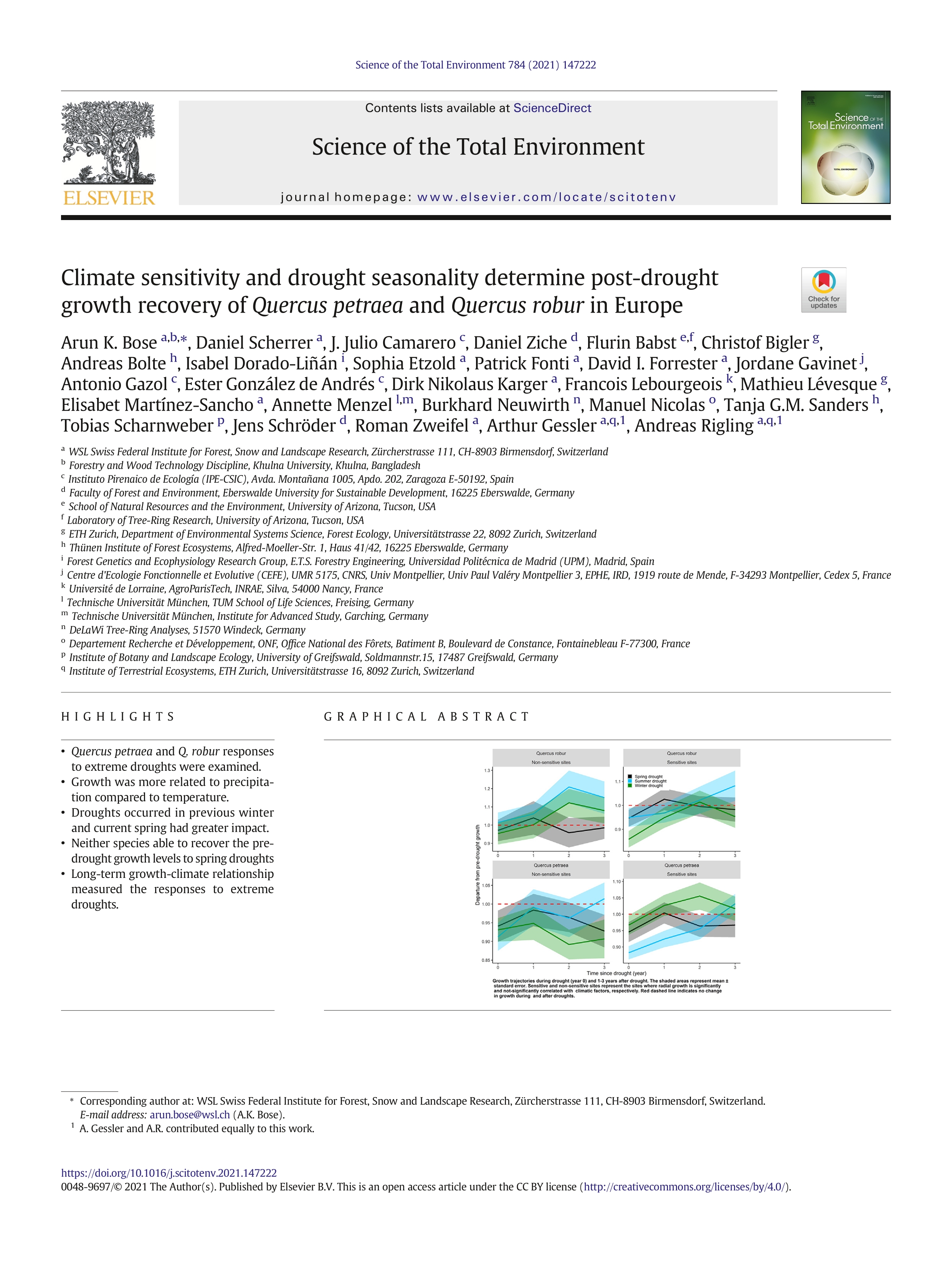 Climate sensitivity and drought seasonality determine post-drought growth recovery of Quercus petraea and Quercus robur in Europe