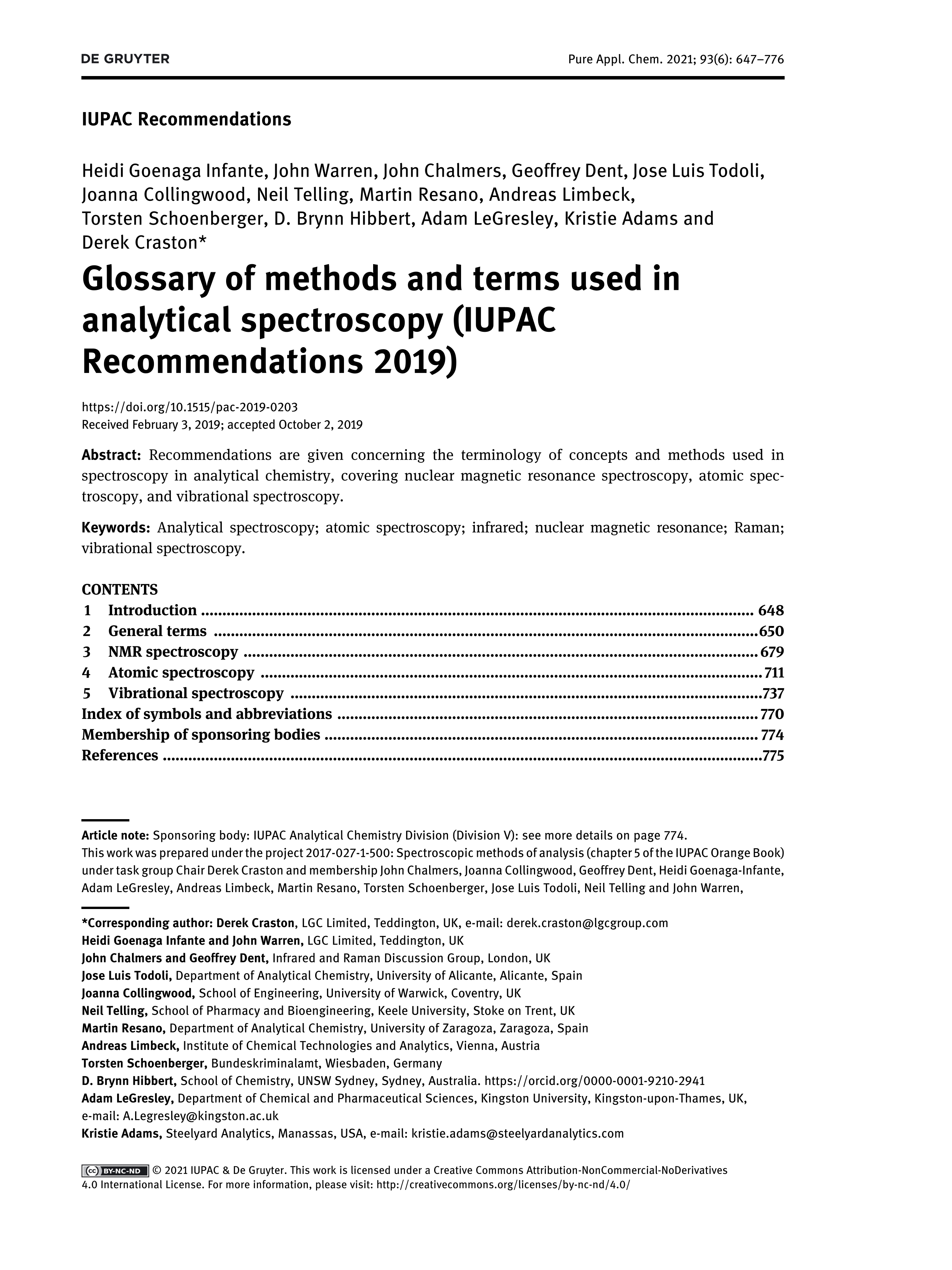 Glossary of methods and terms used in analytical spectroscopy (IUPAC Recommendations 2019)