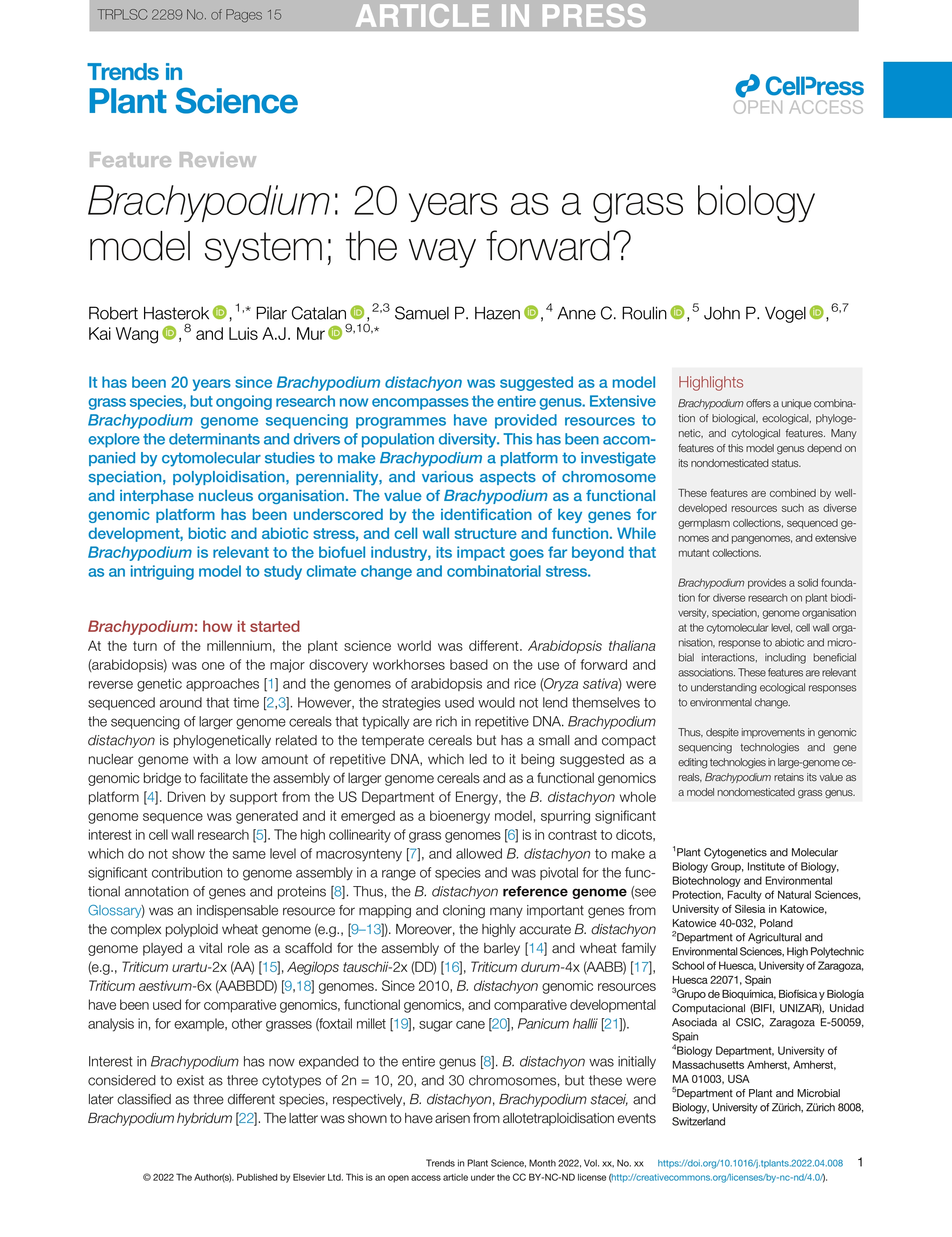 Brachypodium: 20 years as a grass biology model system; the way forward?