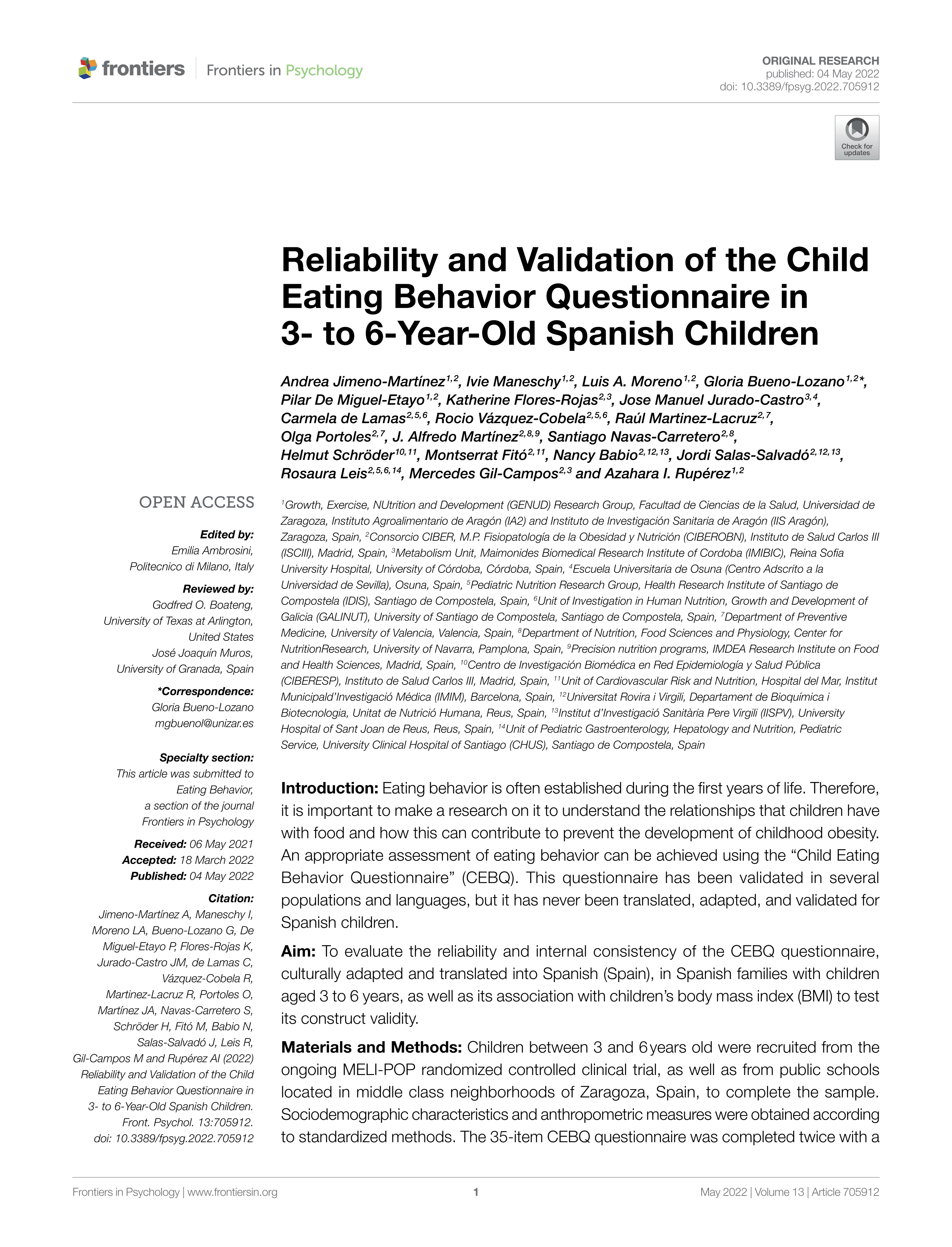 Reliability and Validation of the Child Eating Behavior Questionnaire in 3- to 6-Year-Old Spanish Children