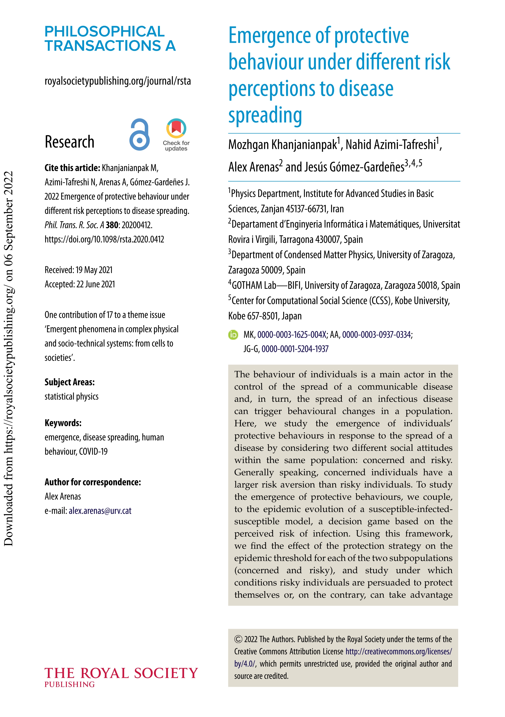 Emergence of protective behaviour under different risk perceptions to disease spreading