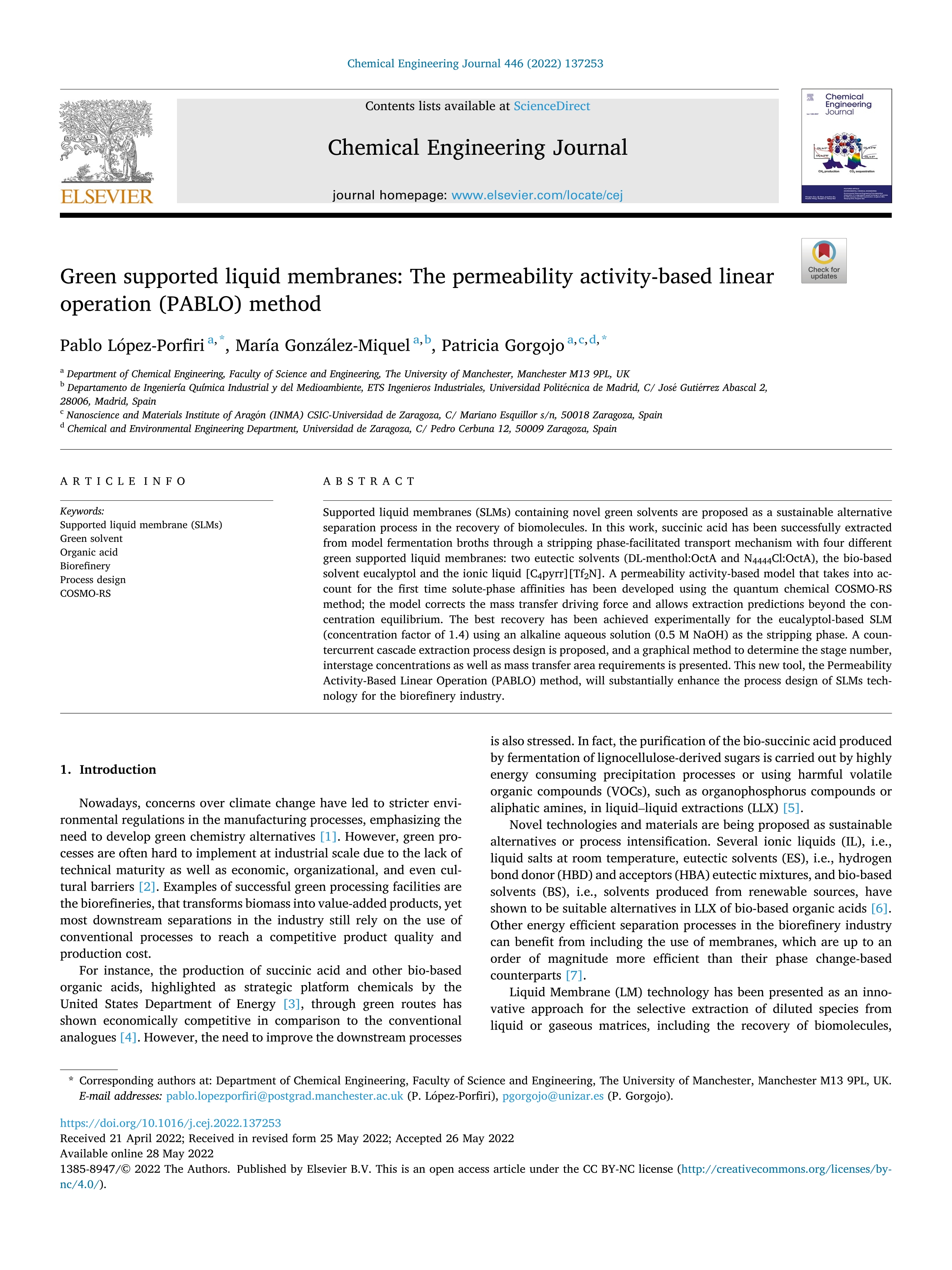 Green supported liquid membranes: The permeability activity-based linear operation (PABLO) method