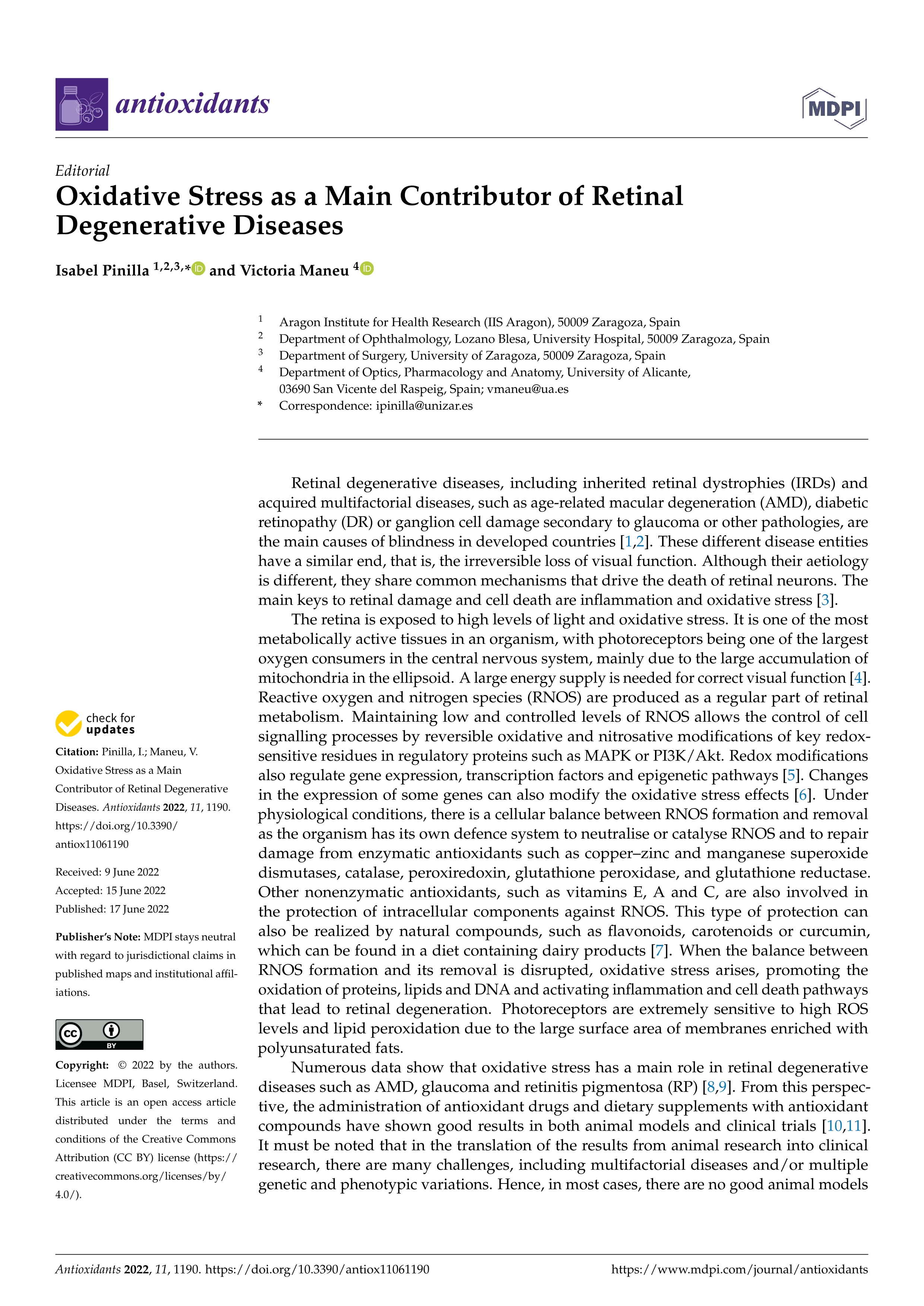 Oxidative stress as a main contributor of retinal degenerative diseases
