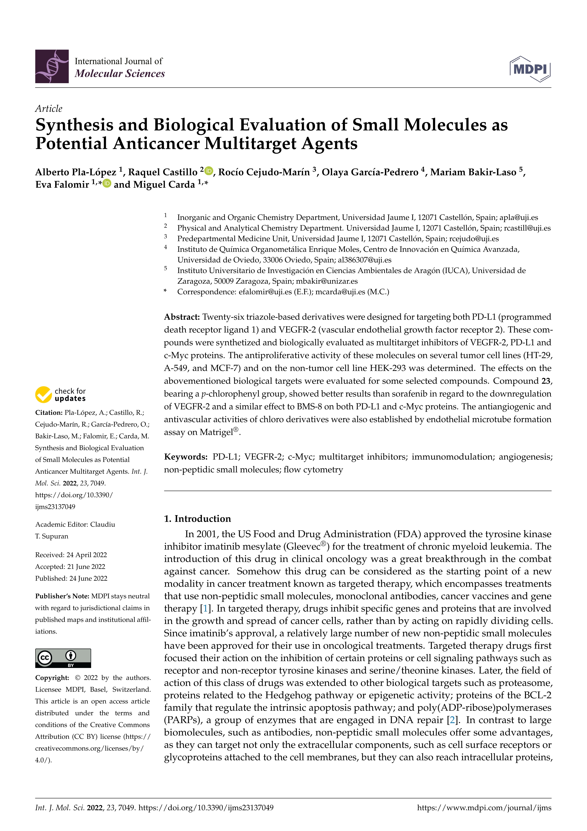 Synthesis and biological evaluation of small molecules as potential anticancer multitarget agents