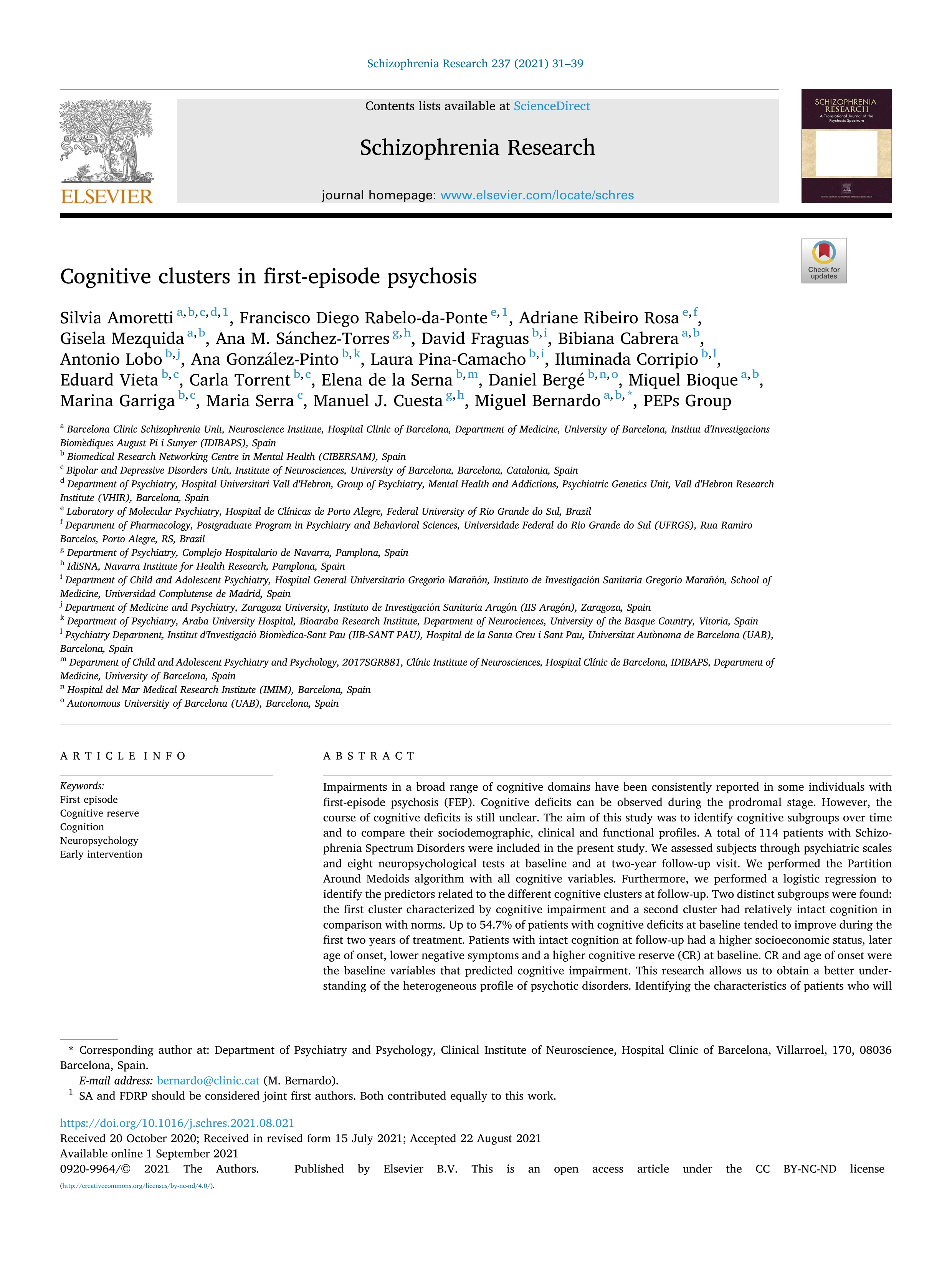 Cognitive clusters in first-episode psychosis
