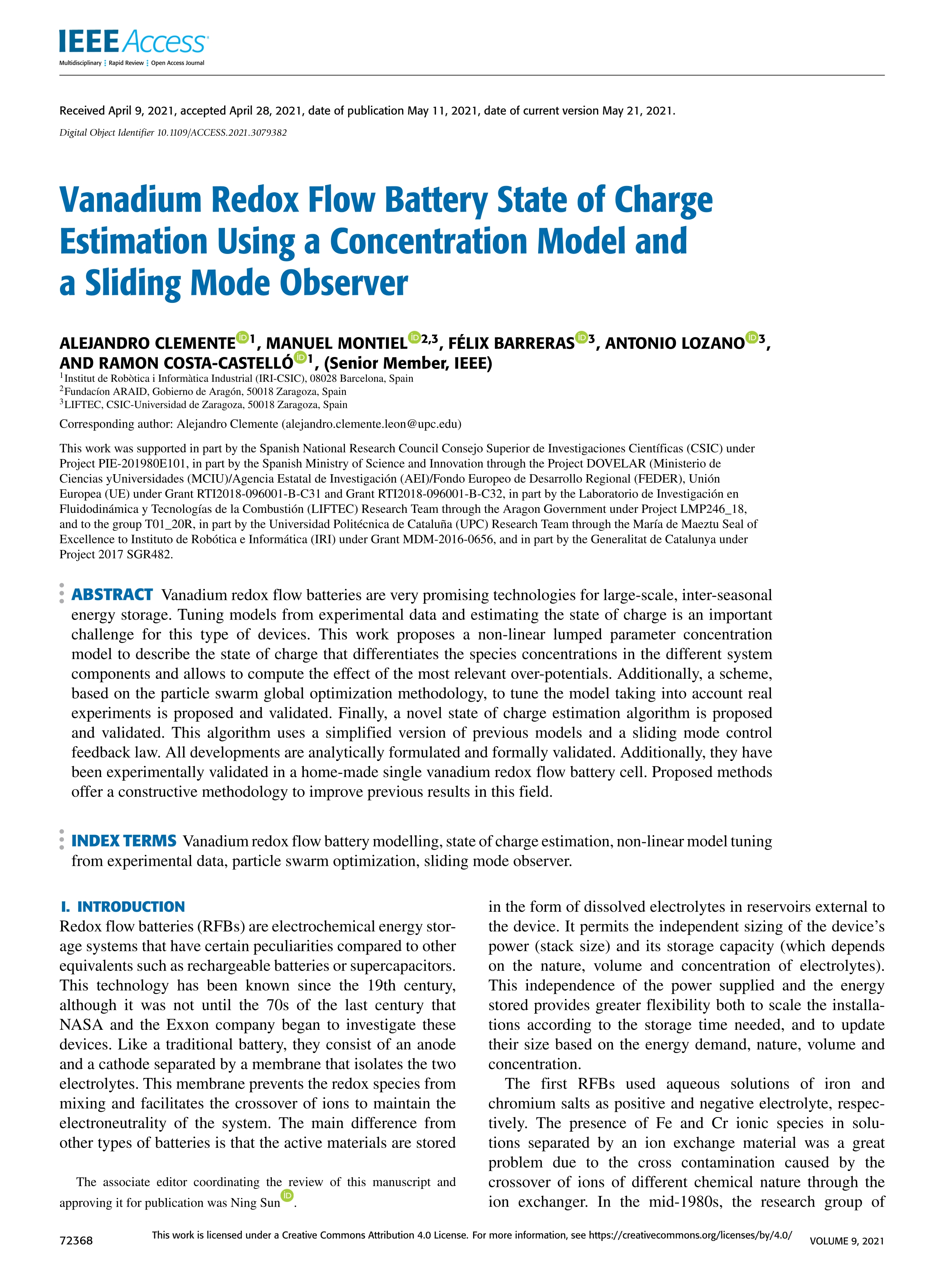 Vanadium Redox Flow Battery State of Charge Estimation Using a Concentration Model and a Sliding Mode Observer