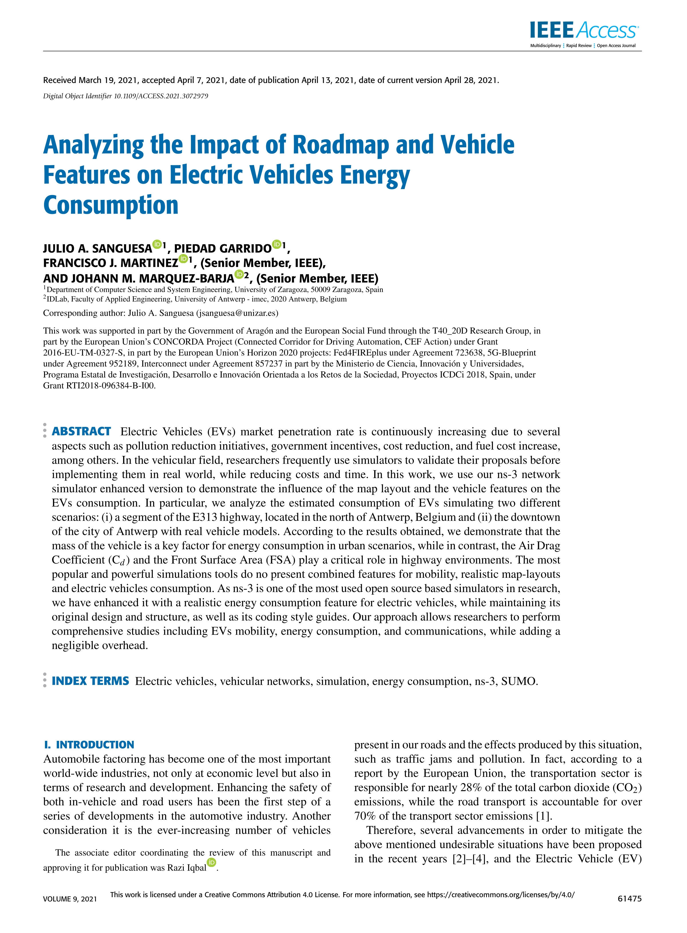 Analyzing the Impact of Roadmap and Vehicle Features on Electric Vehicles Energy Consumption