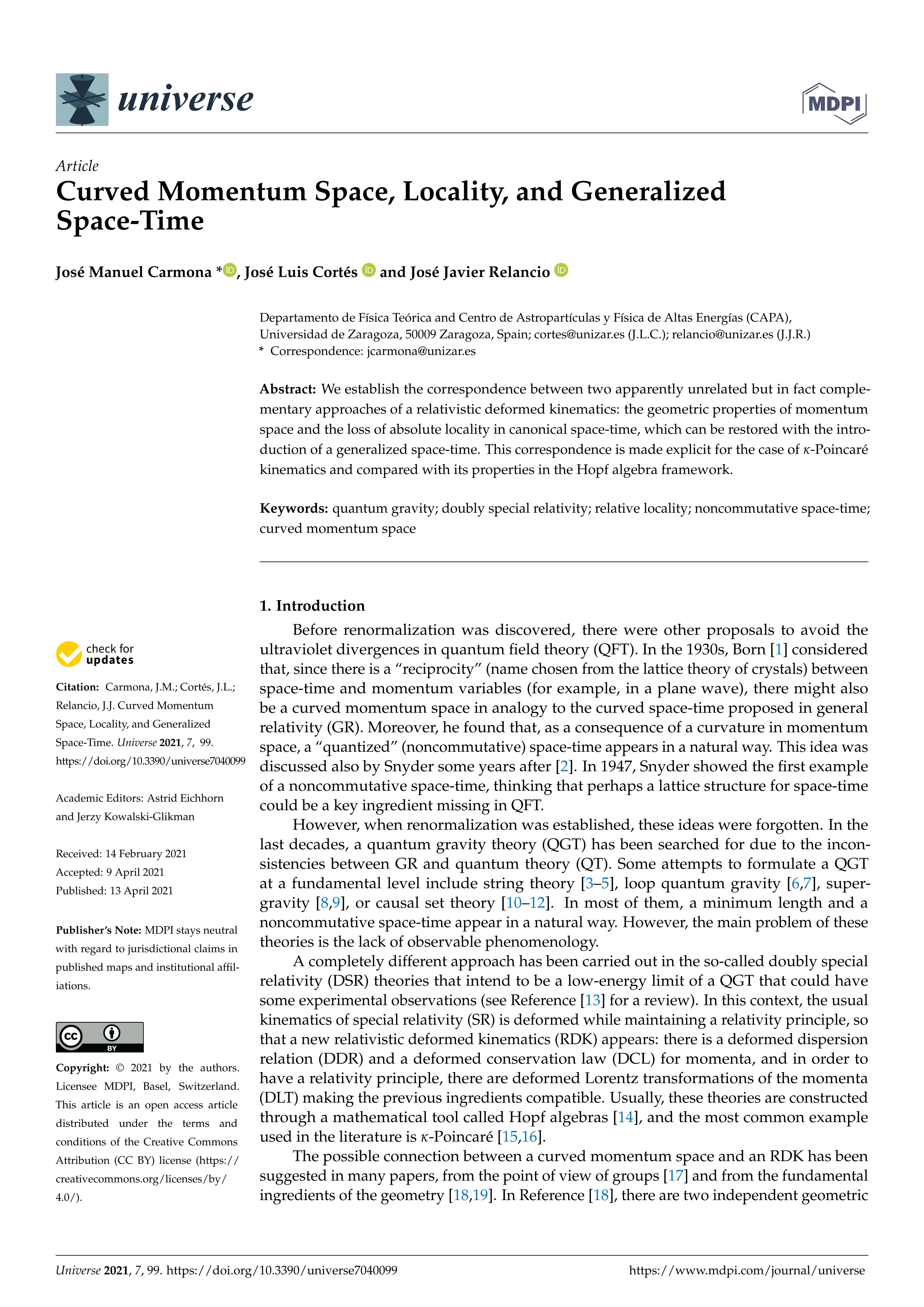 Curved momentum space, locality, and generalized space-time