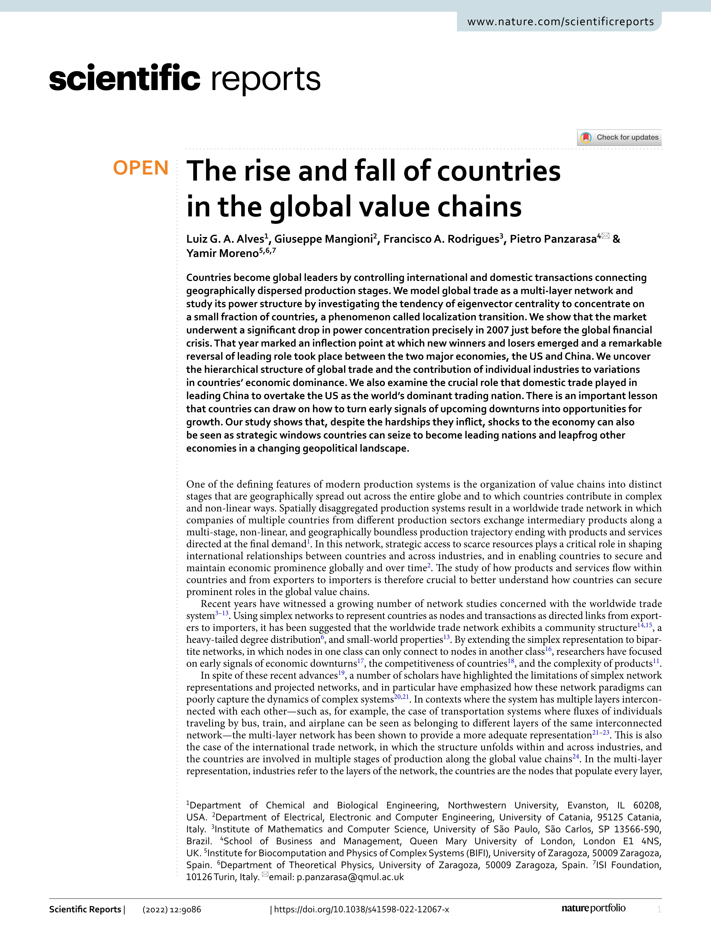 The rise and fall of countries in the global value chains