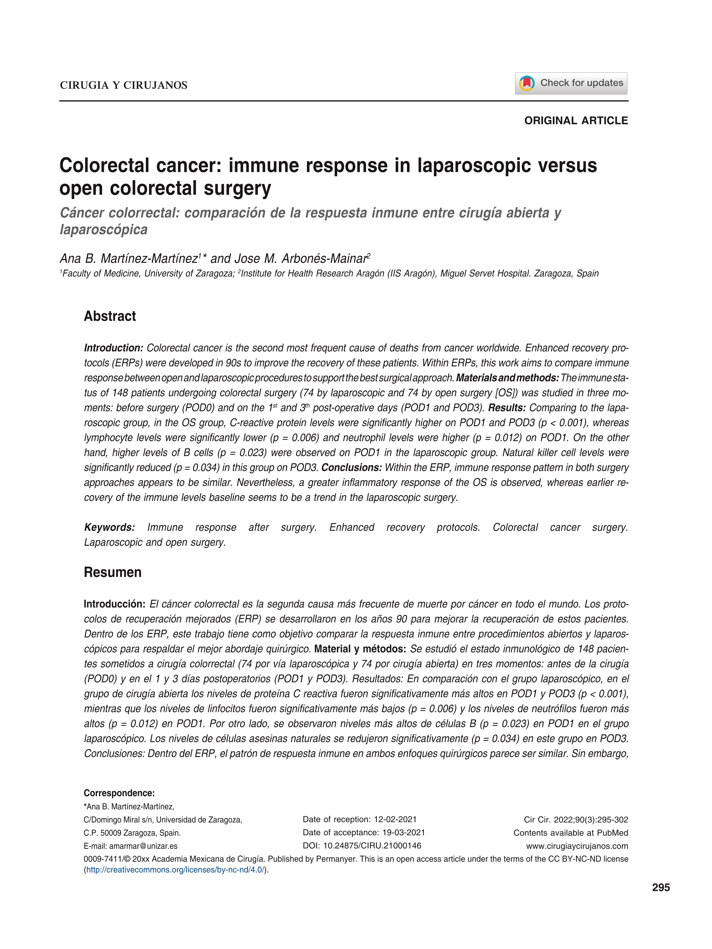 Colorectal cancer: immune response in laparoscopic versus open colorectal surgery