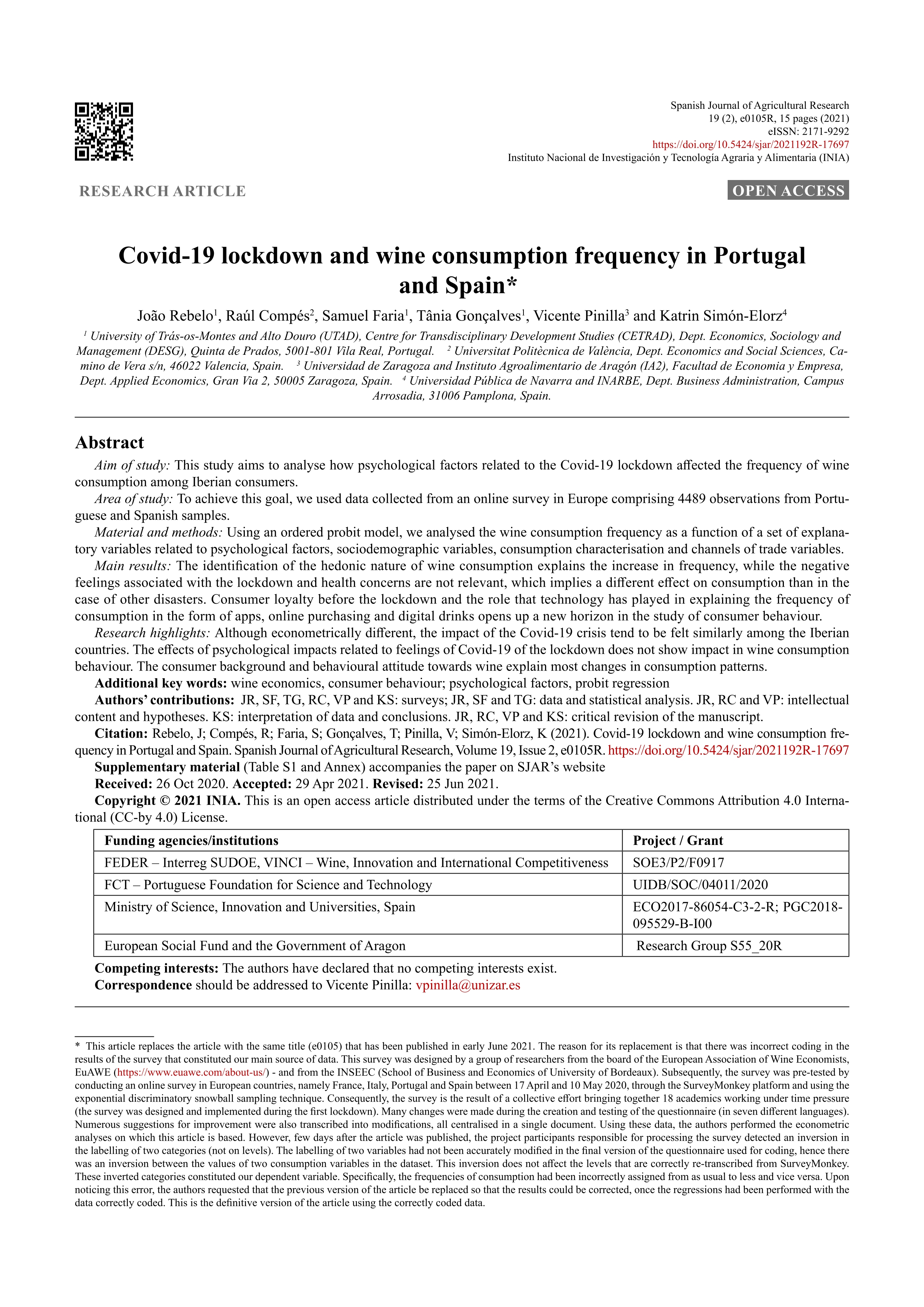 Covid-19 lockdown and wine consumption frequency in Portugal and Spain