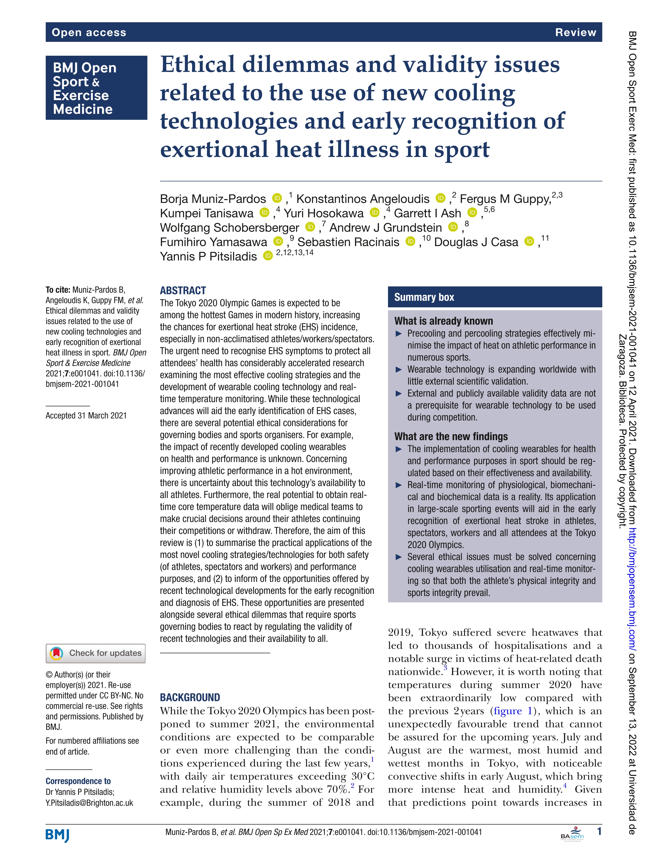 Ethical dilemmas and validity issues related to the use of new cooling technologies and early recognition of exertional heat illness in sport