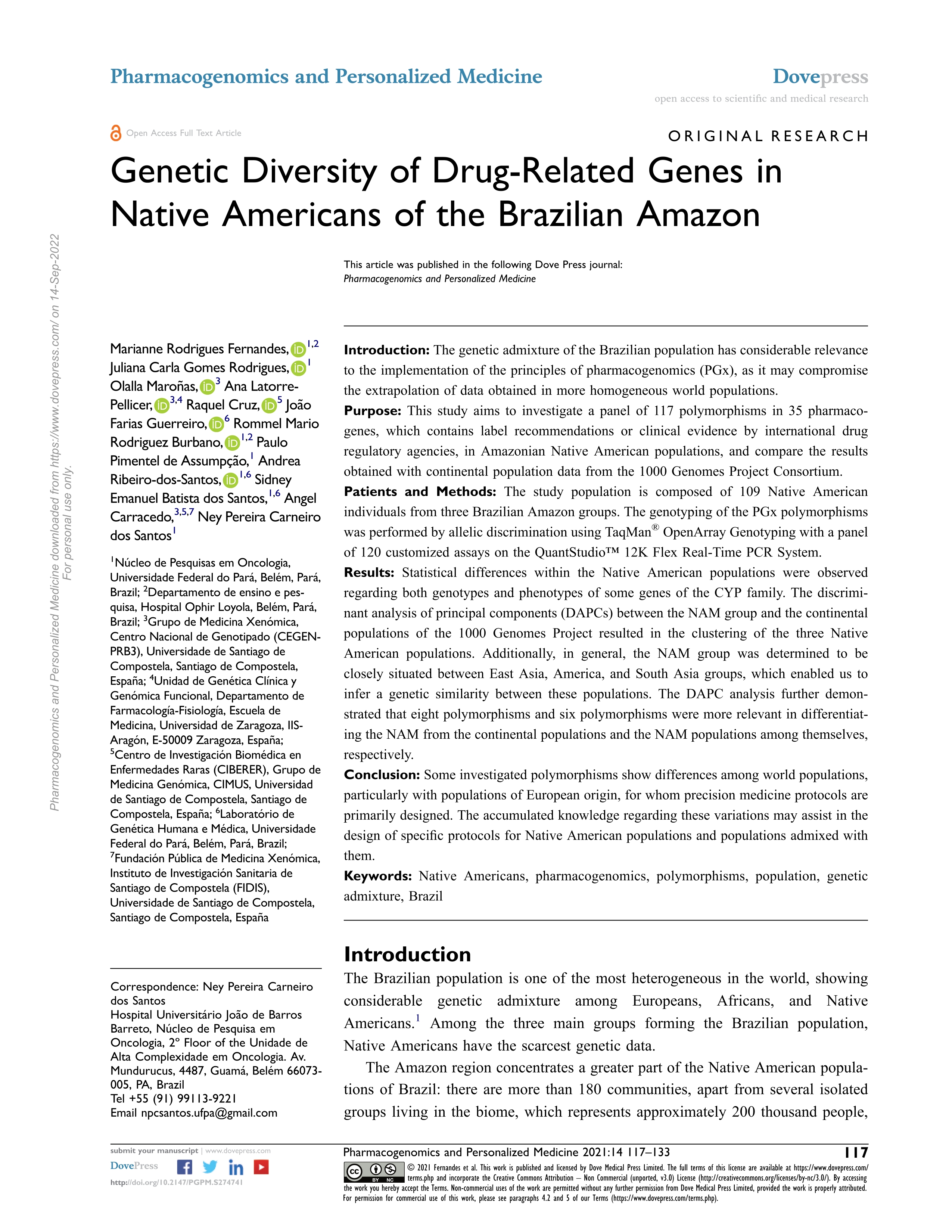 Genetic Diversity of Drug-Related Genes in Native Americans of the Brazilian Amazon