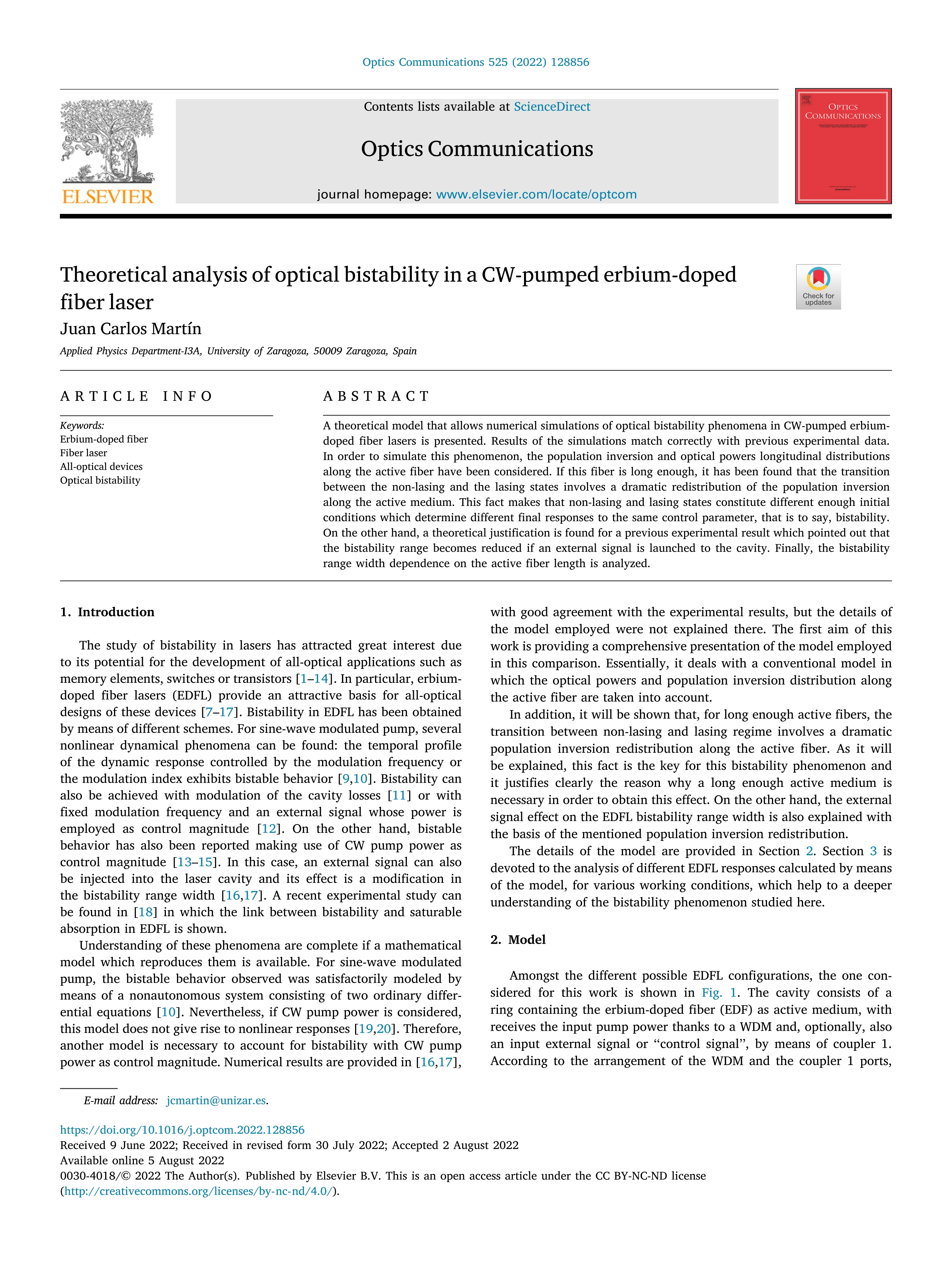 Theoretical analysis of optical bistability in a CW-pumped erbium-doped fiber laser