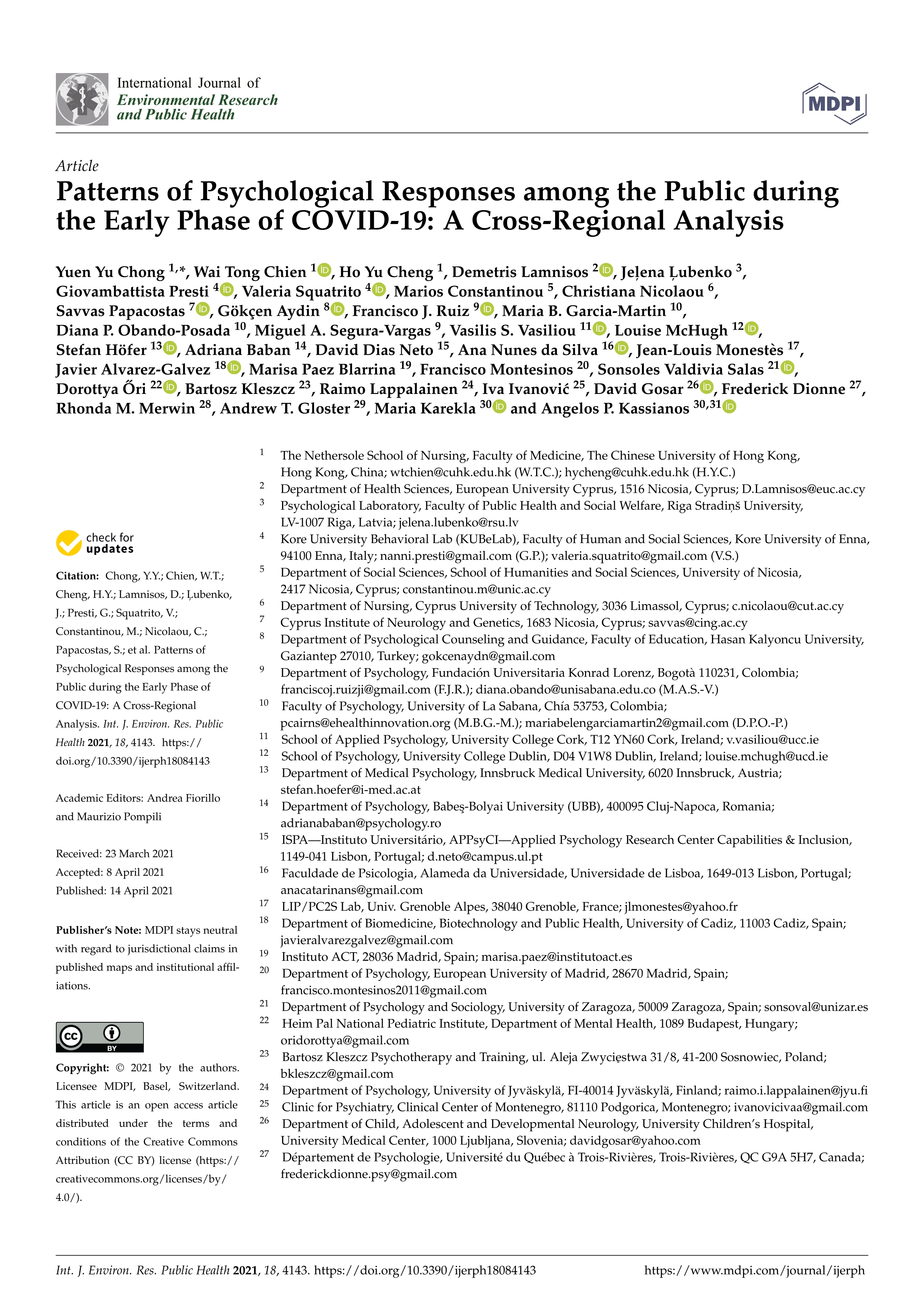 Patterns of psychological responses among the public during the early phase of COVID-19: A cross-regional analysis