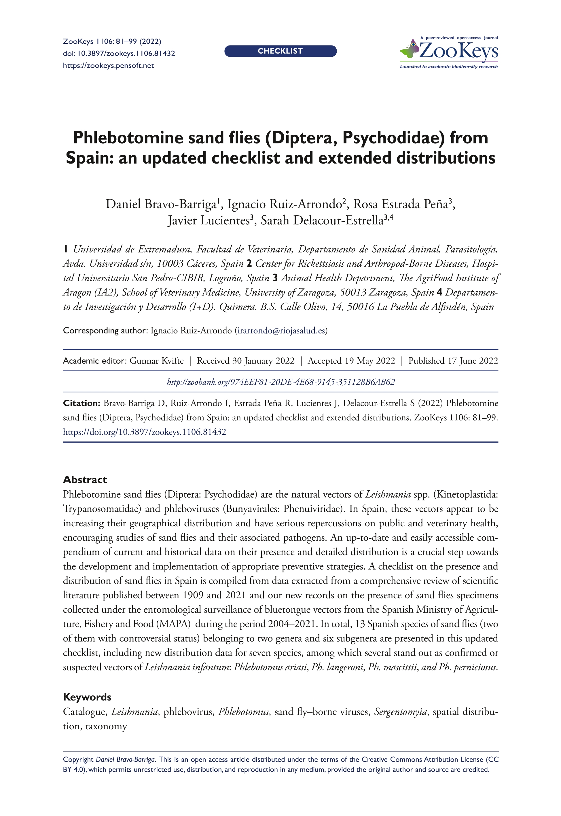 Phlebotomine sand flies (Diptera, Psychodidae) from Spain: an updated checklist and extended distributions