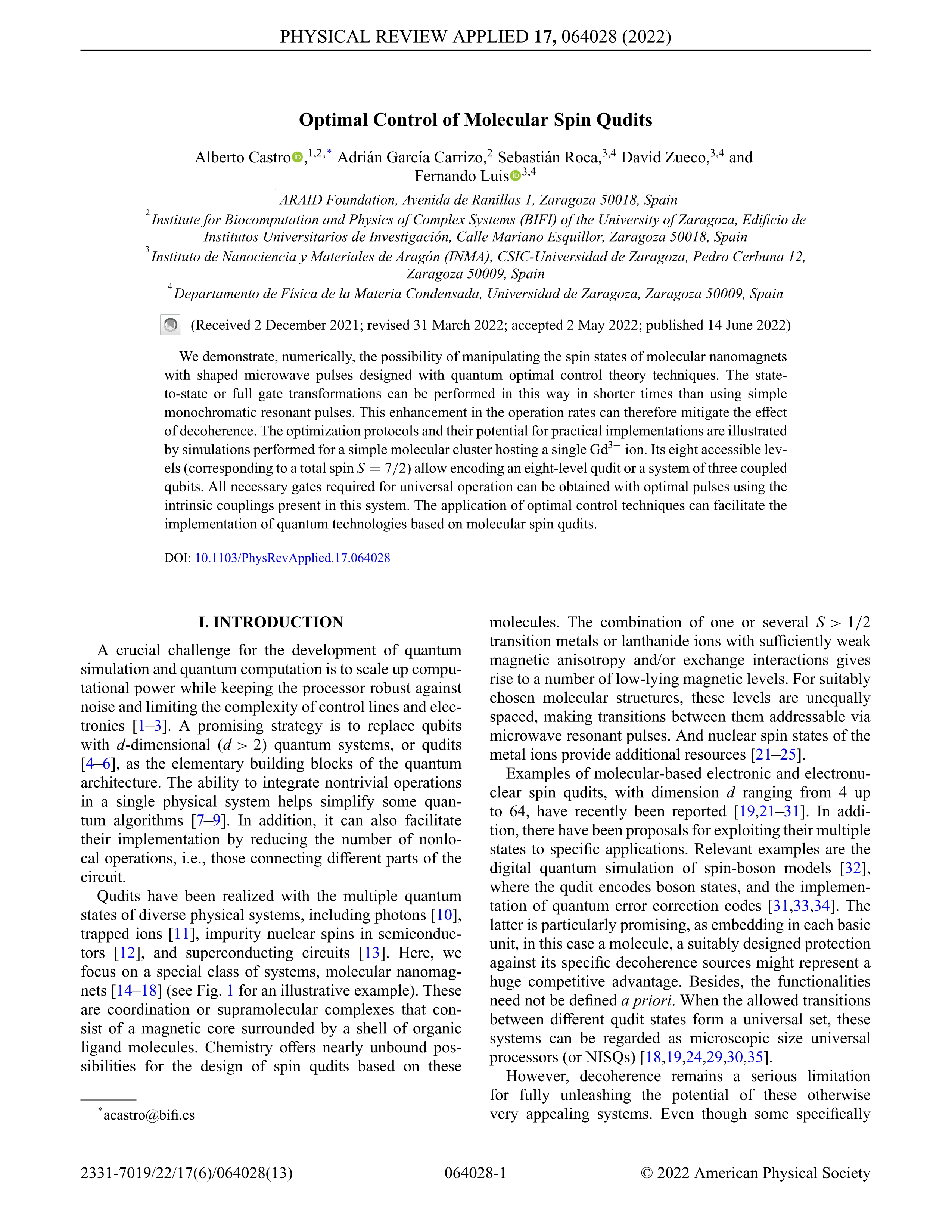 Optimal Control of Molecular Spin Qudits