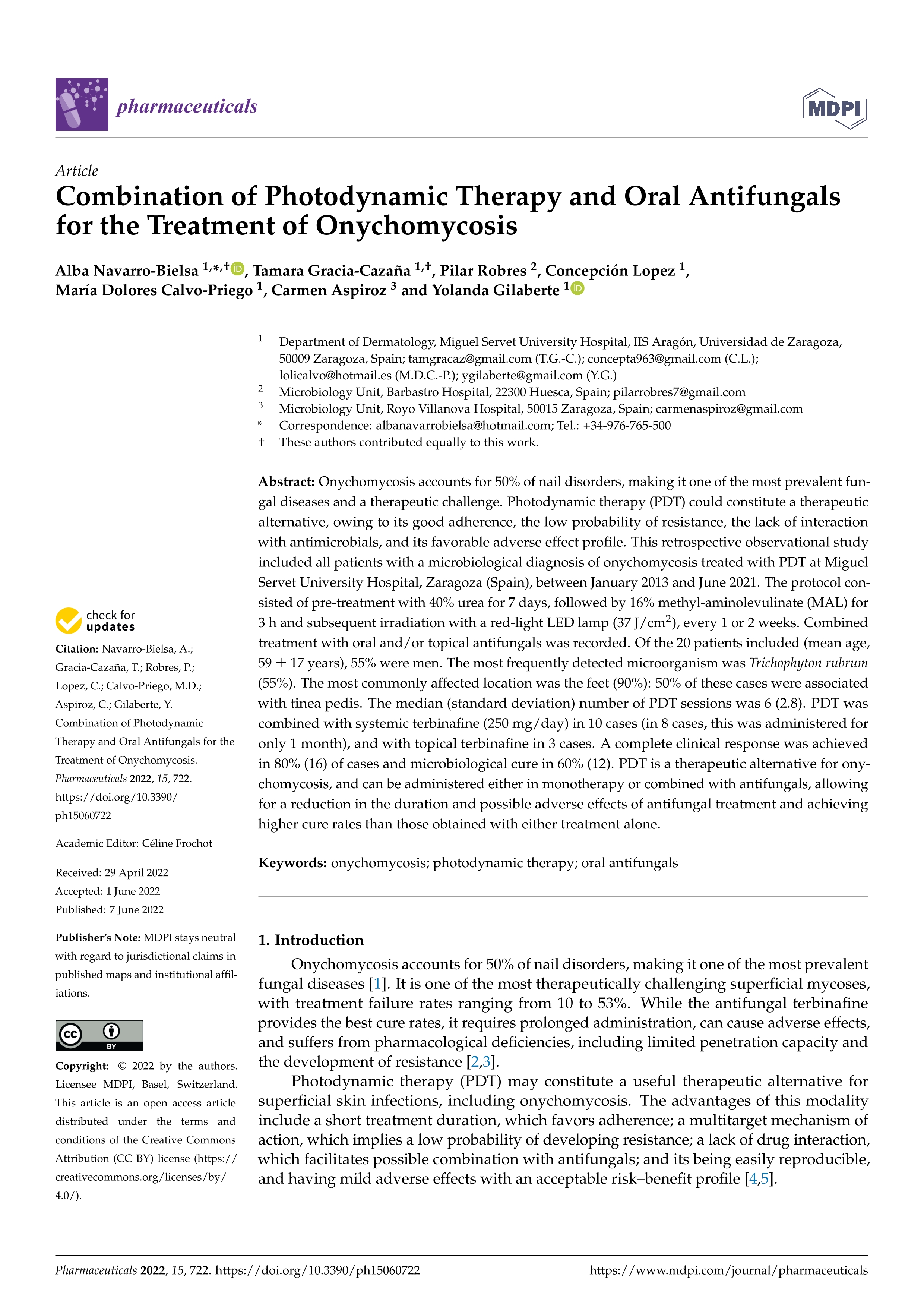 Combination of photodynamic therapy and oral antifungals for the treatment of onychomycosis
