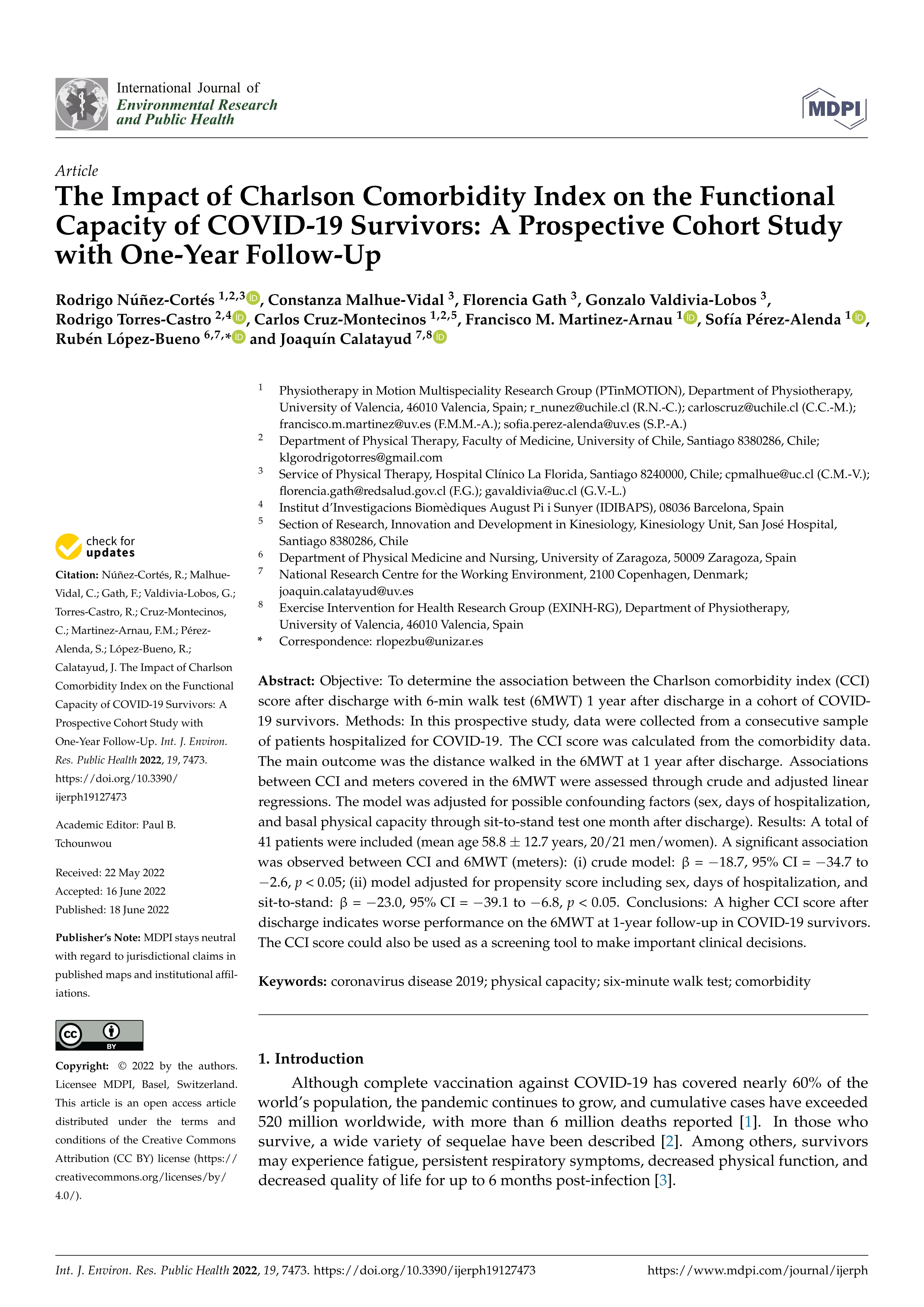 The impact of Charlson comorbidity index on the functional capacity of COVID-19 survivors: a prospective cohort study with one-year follow-up