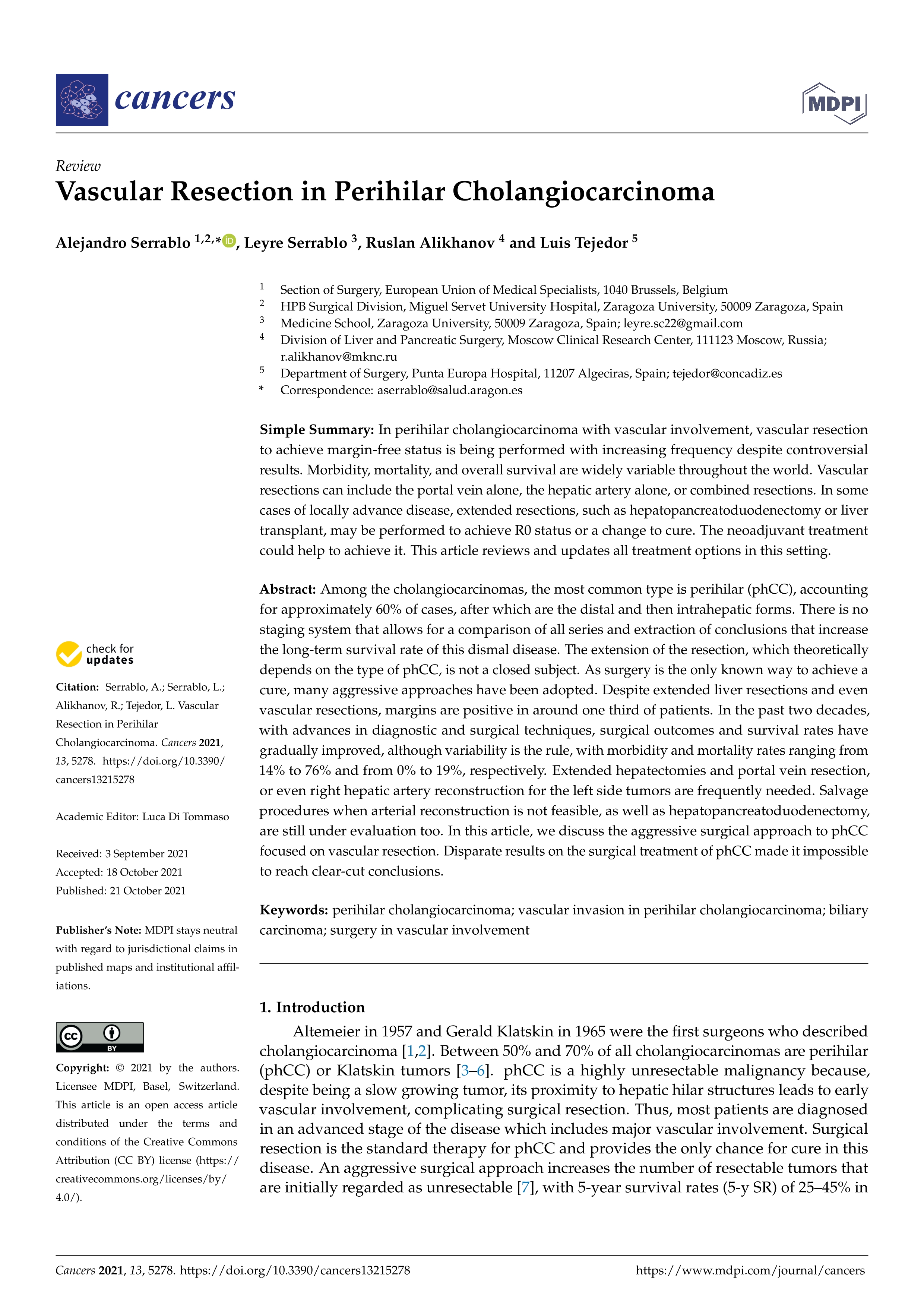 Vascular resection in perihilar cholangiocarcinoma