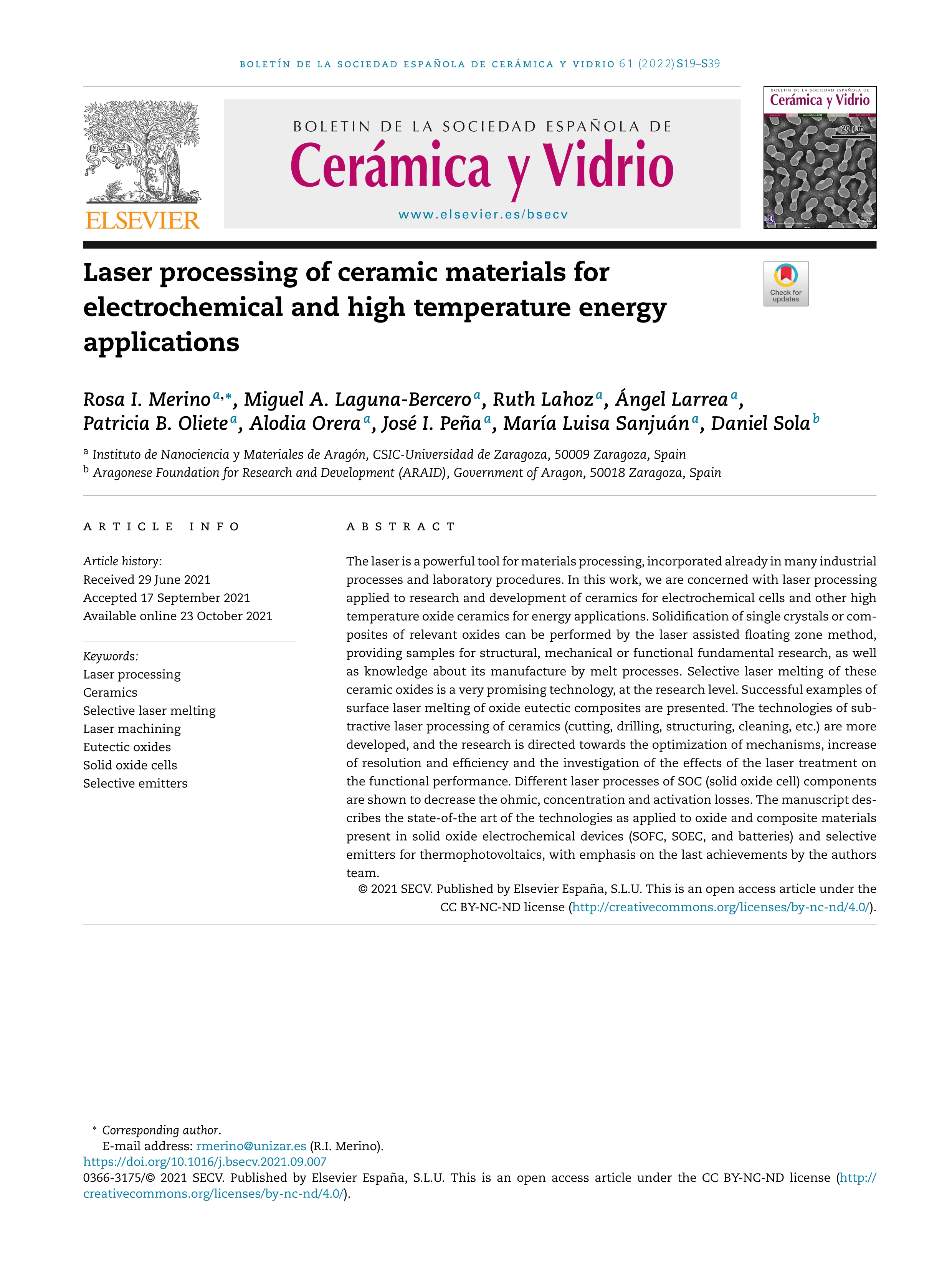 Laser processing of ceramic materials for electrochemical and high temperature energy applications