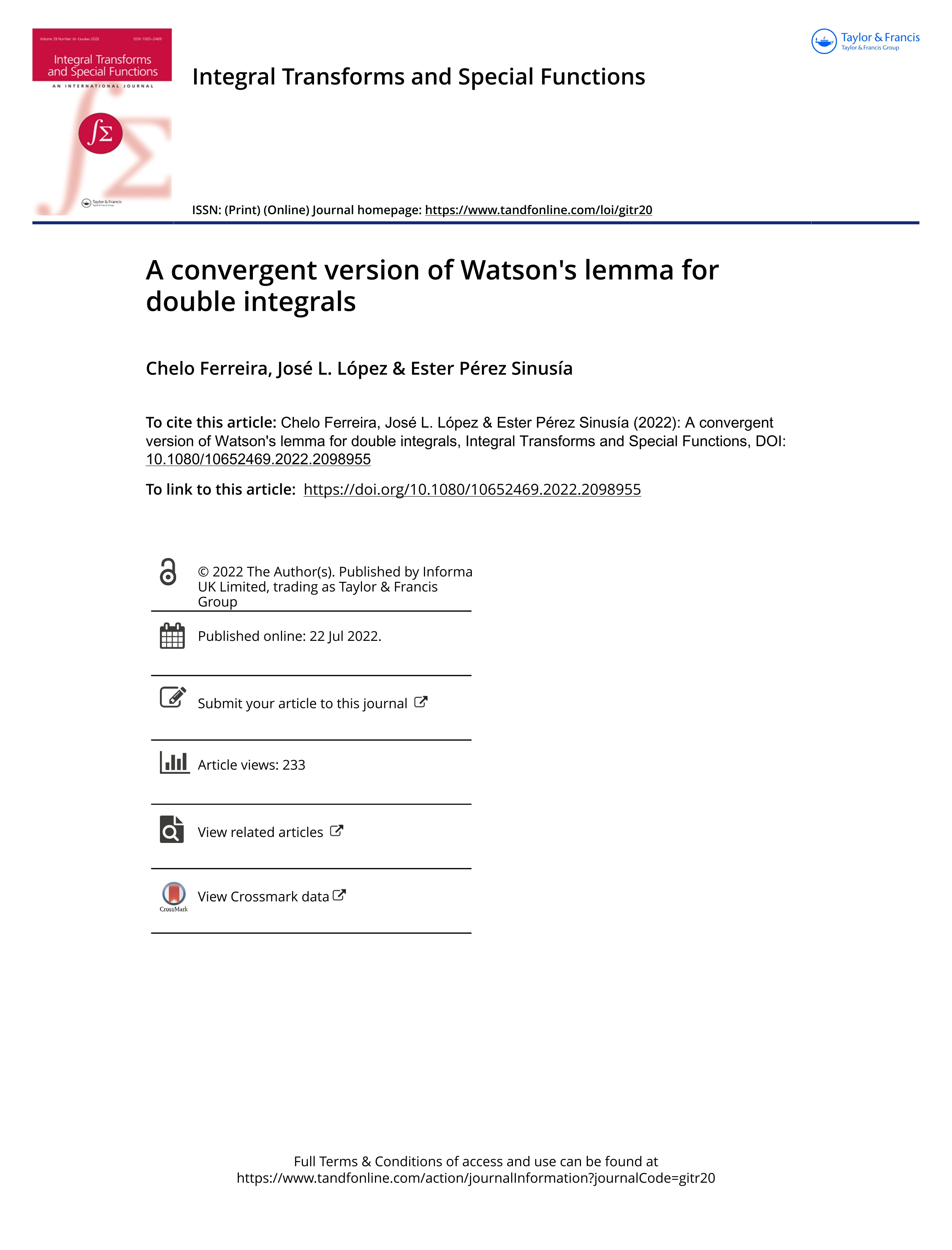 A convergent version of Watson''s lemma for double integrals