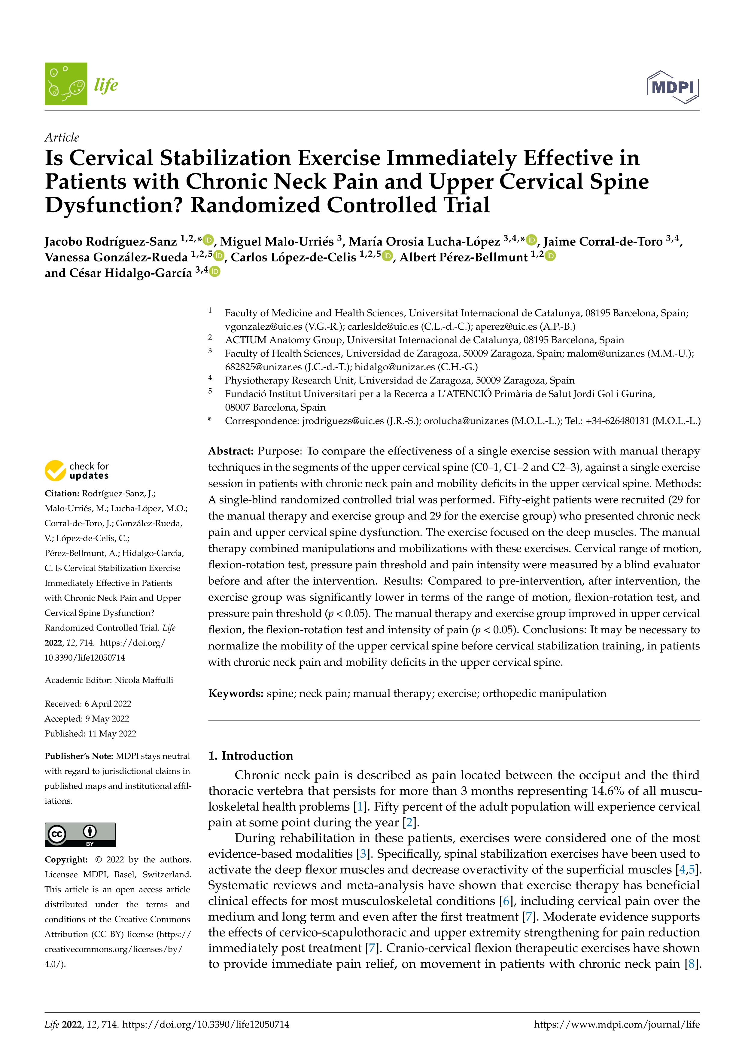 Is Cervical Stabilization Exercise Immediately Effective in Patients with Chronic Neck Pain and Upper Cervical Spine Dysfunction? Randomized Controlled Trial