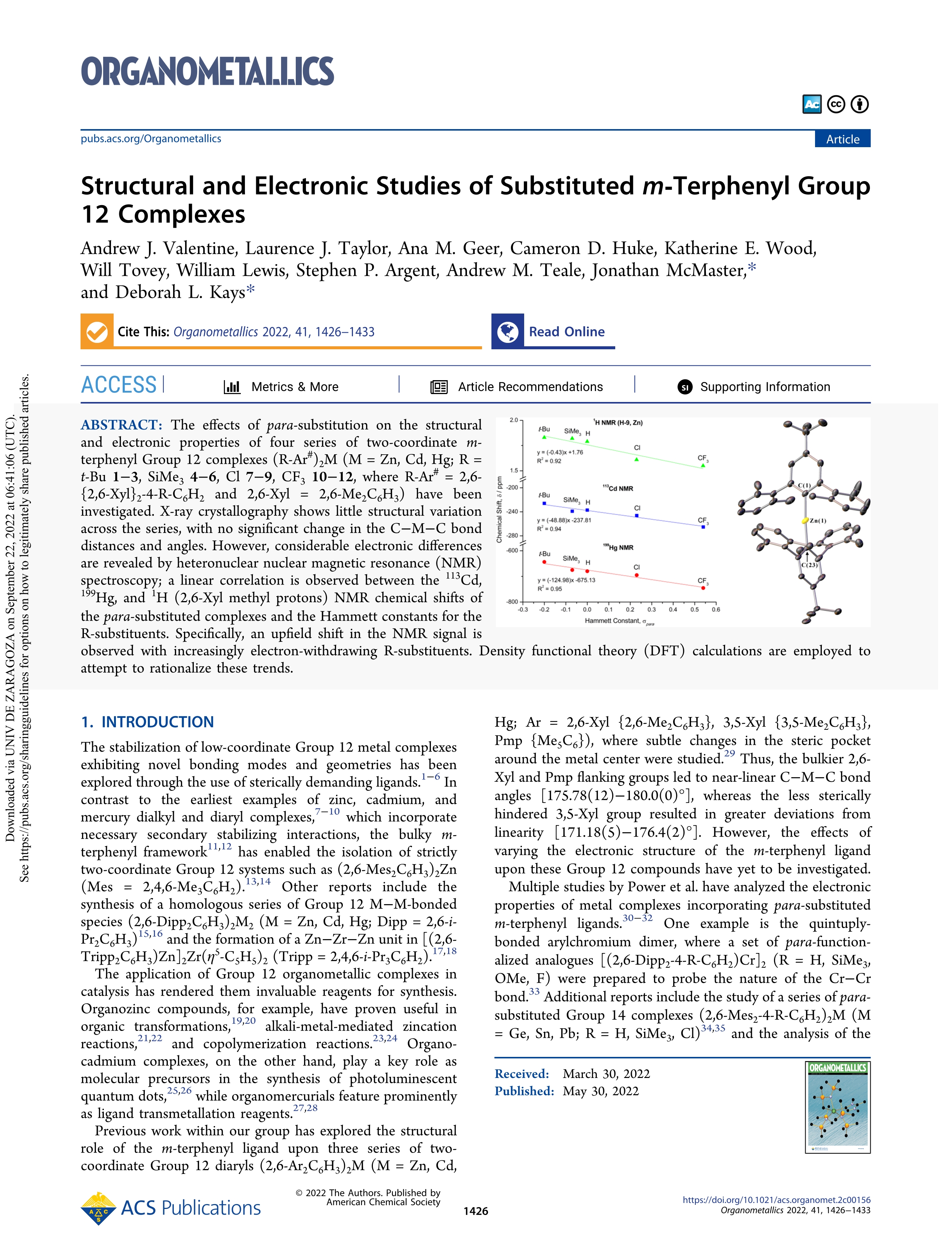 Structural and electronic studies of substituted m-terphenyl group 12 complexes