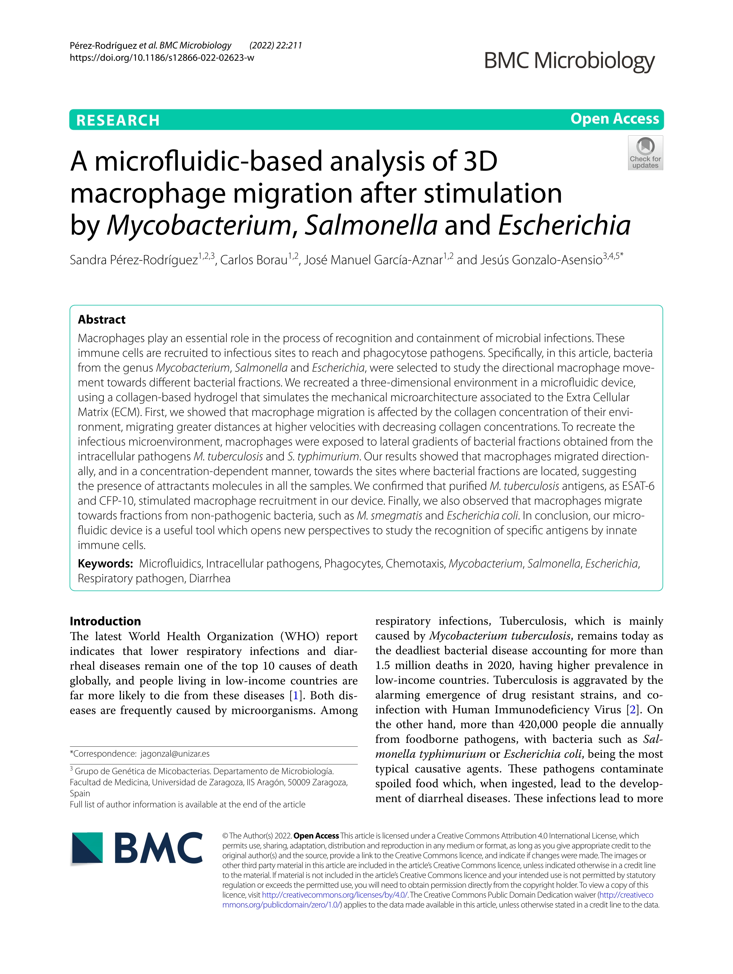 A microfluidic-based analysis of 3D macrophage migration after stimulation by Mycobacterium, Salmonella and Escherichia