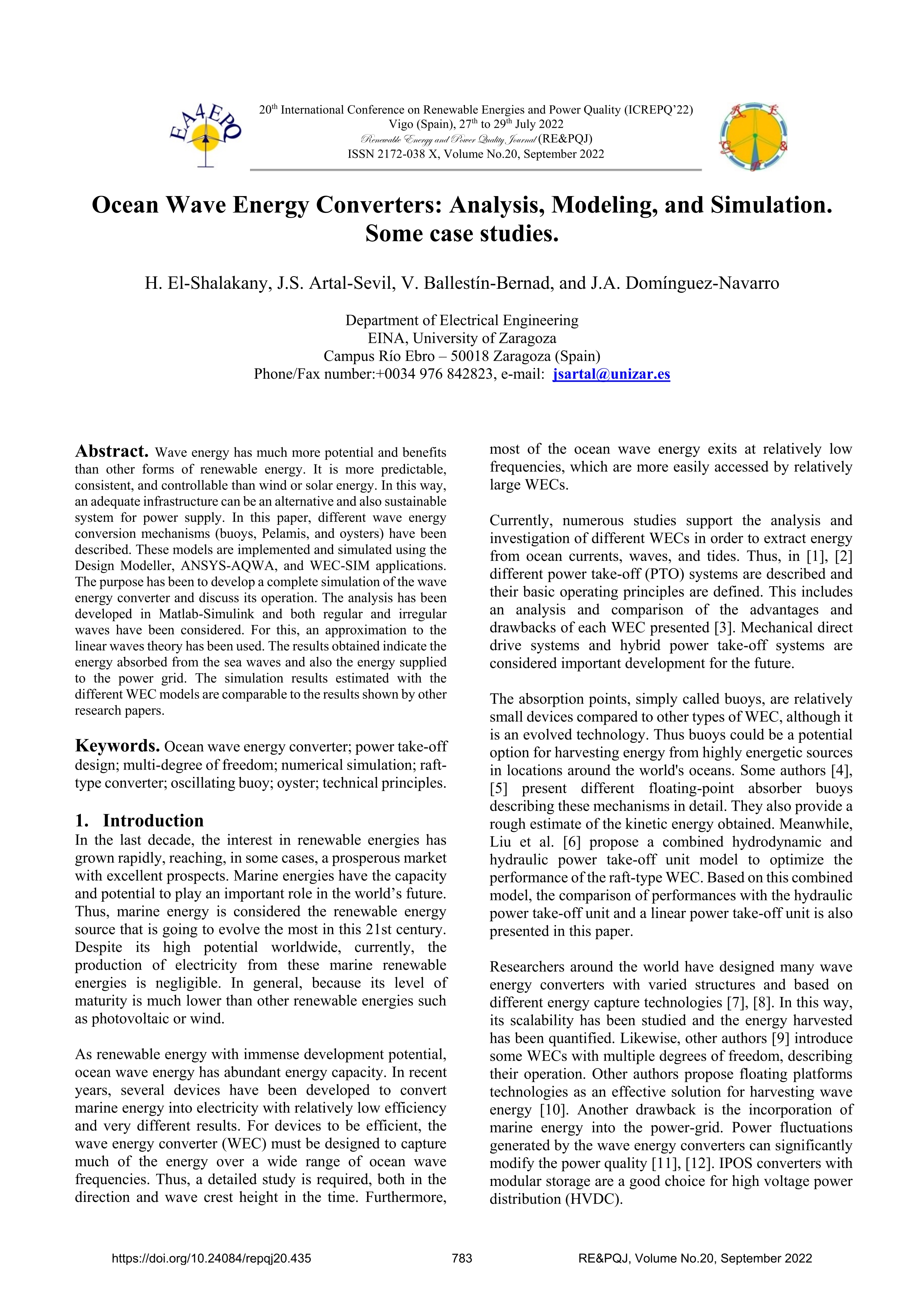 Ocean Wave Energy Converters: Analysis, Modeling, and Simulation. Some case studies