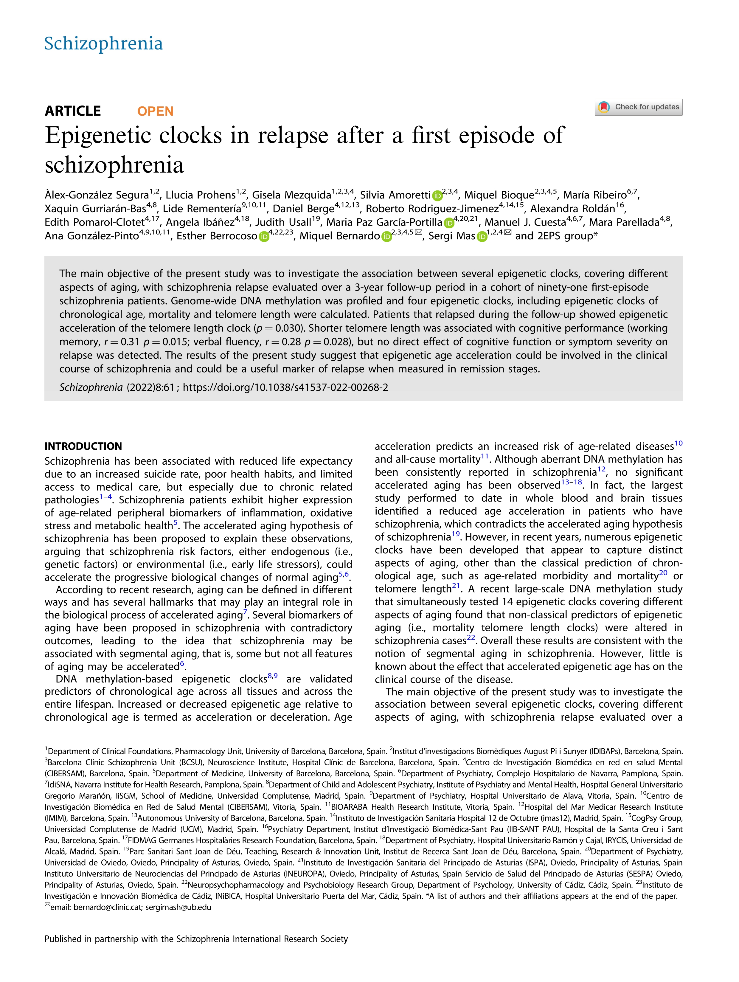 Epigenetic clocks in relapse after a first episode of schizophrenia