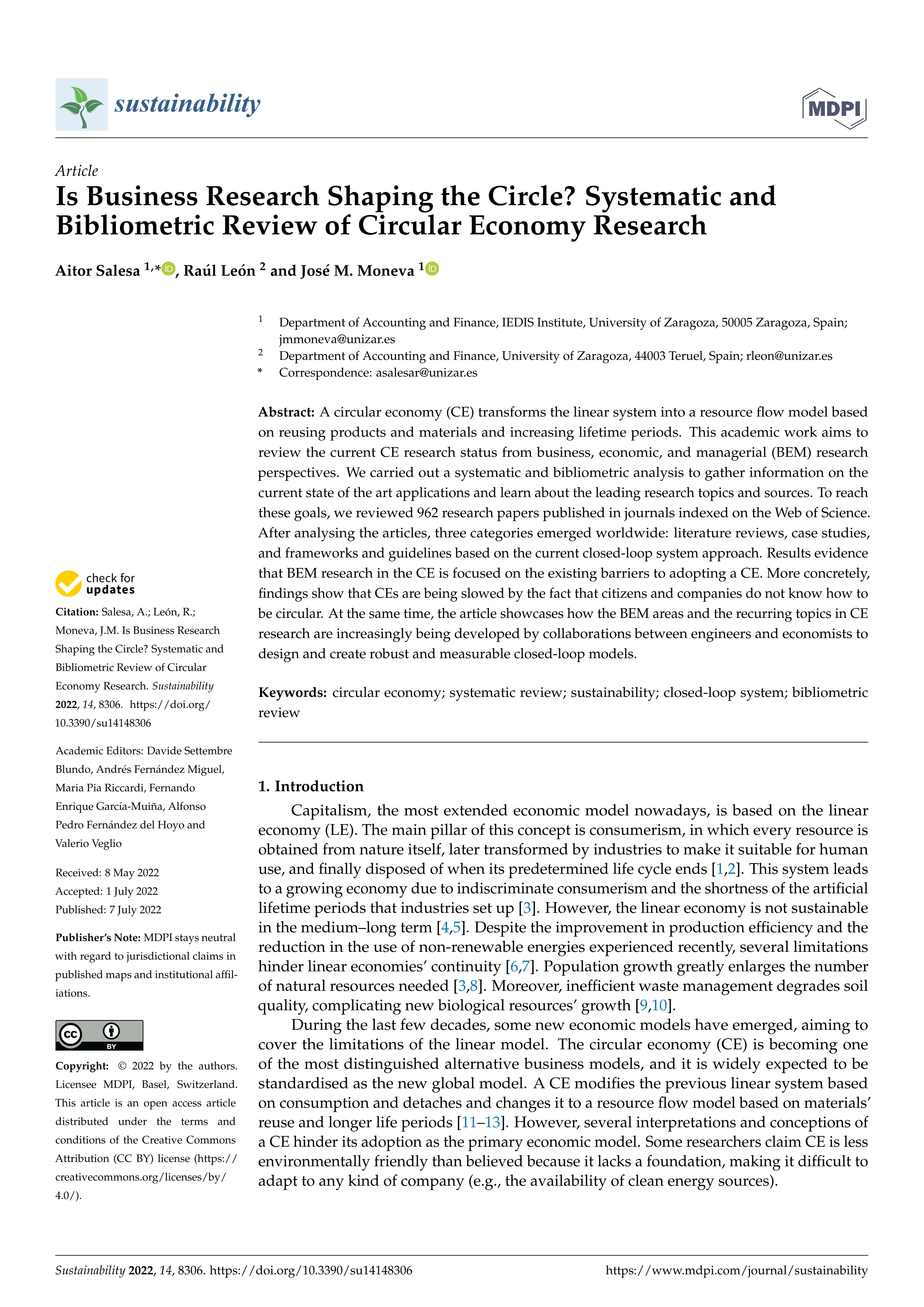 Is business research shaping the circle? systematic and bibliometric review of circular economy research