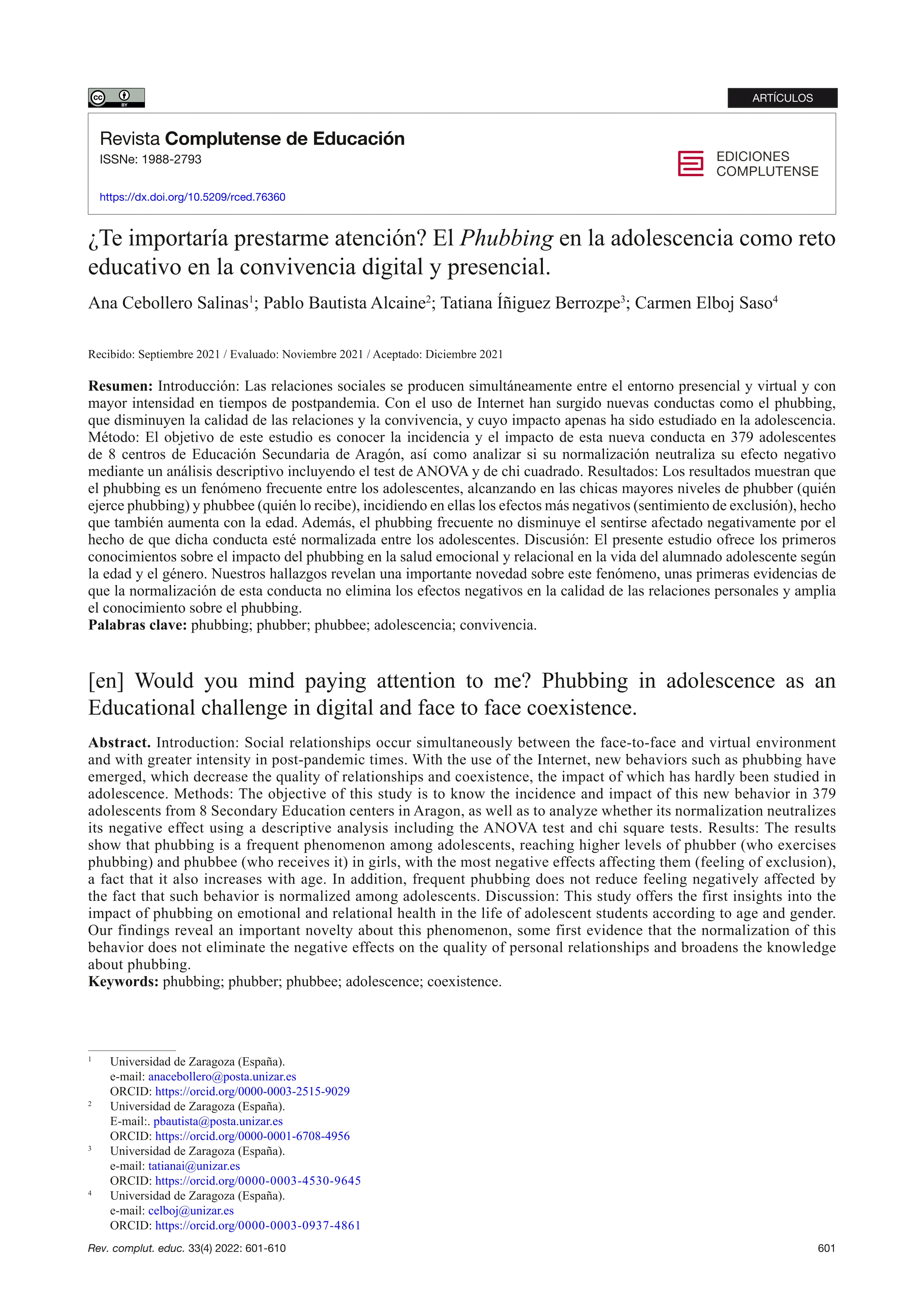 ¿Te importaría prestarme atención? El Phubbing en la adolescencia como reto educativo en la convivencia digital y presencial