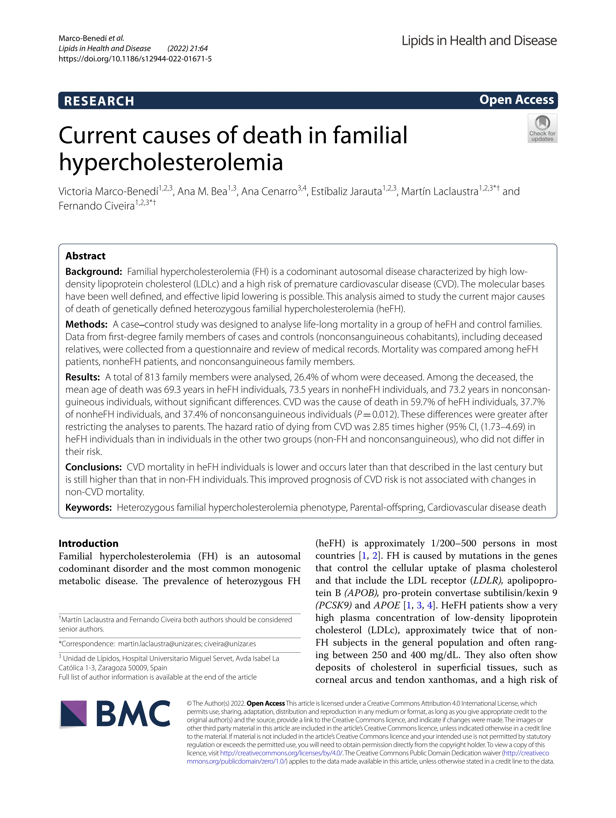 Current causes of death in familial hypercholesterolemia