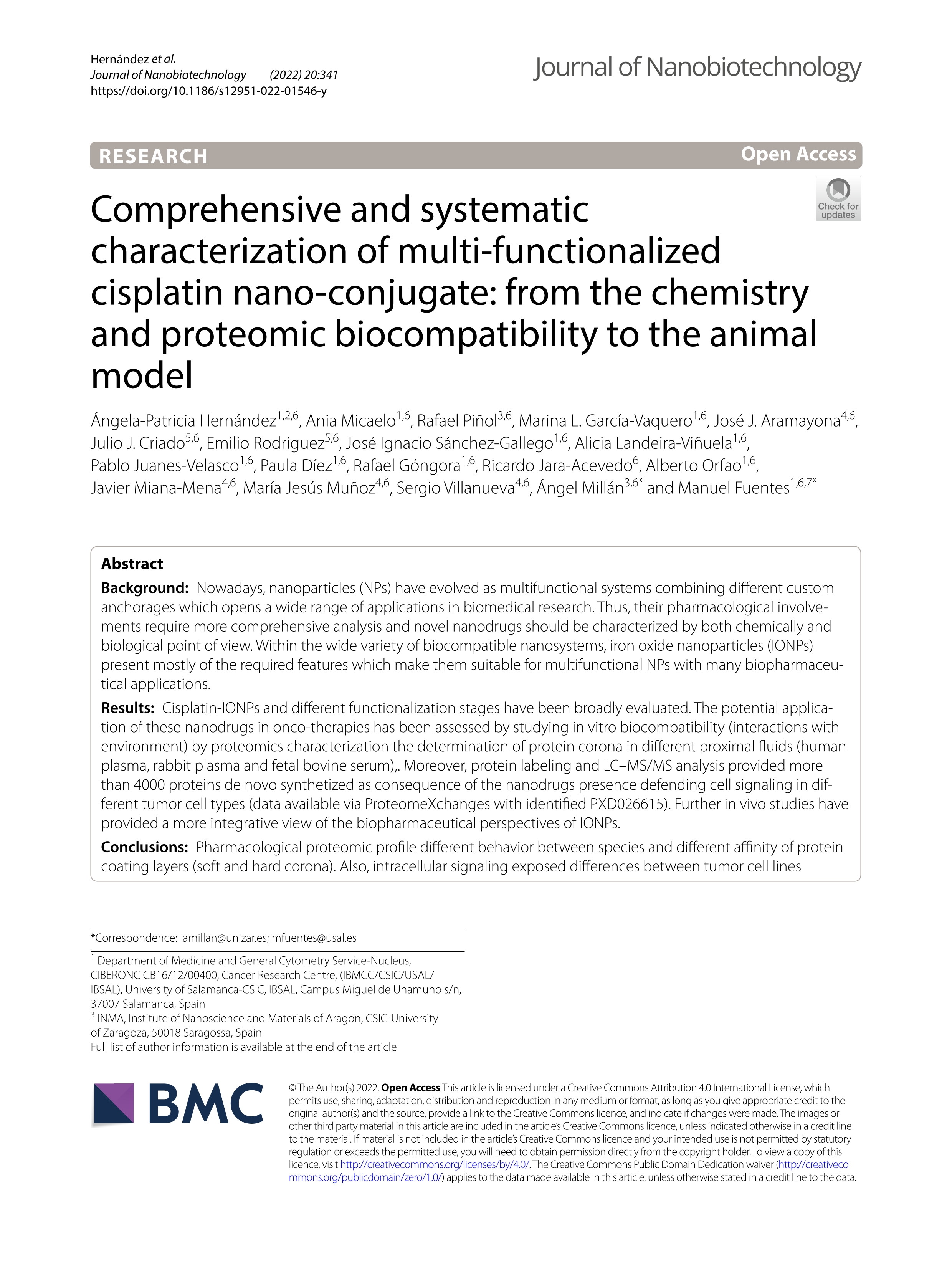 Comprehensive and systematic characterization of multi-functionalized cisplatin nano-conjugate: from the chemistry and proteomic biocompatibility to the animal model