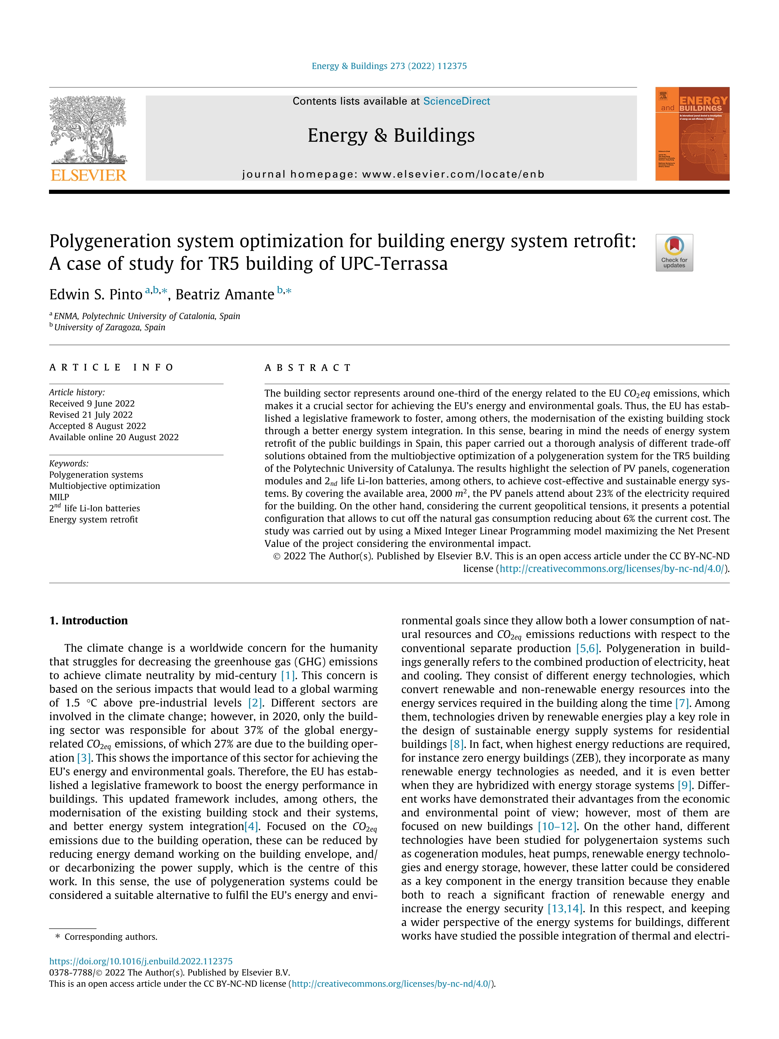 Polygeneration system optimization for building energy system retrofit: A case of study for TR5 building of UPC-Terrassa