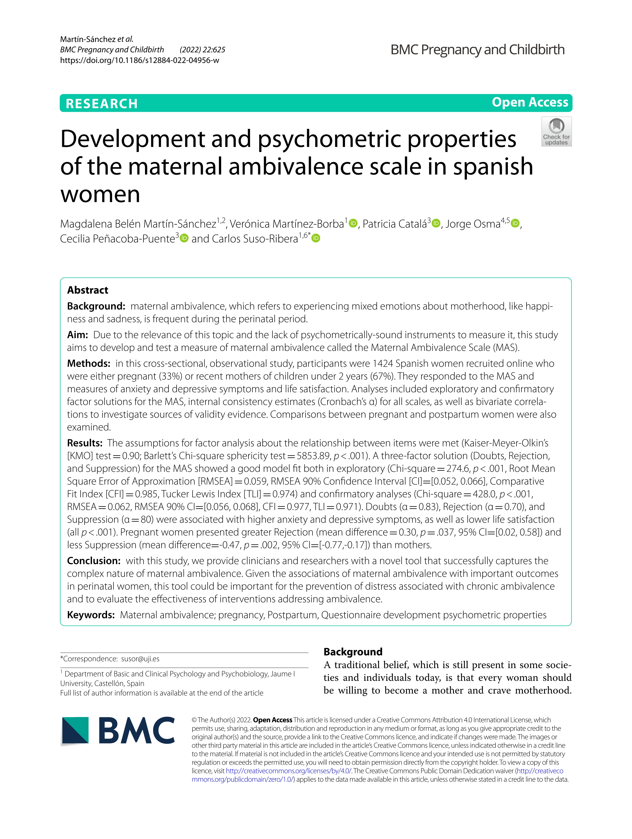 Development and psychometric properties of the maternal ambivalence scale in spanish women