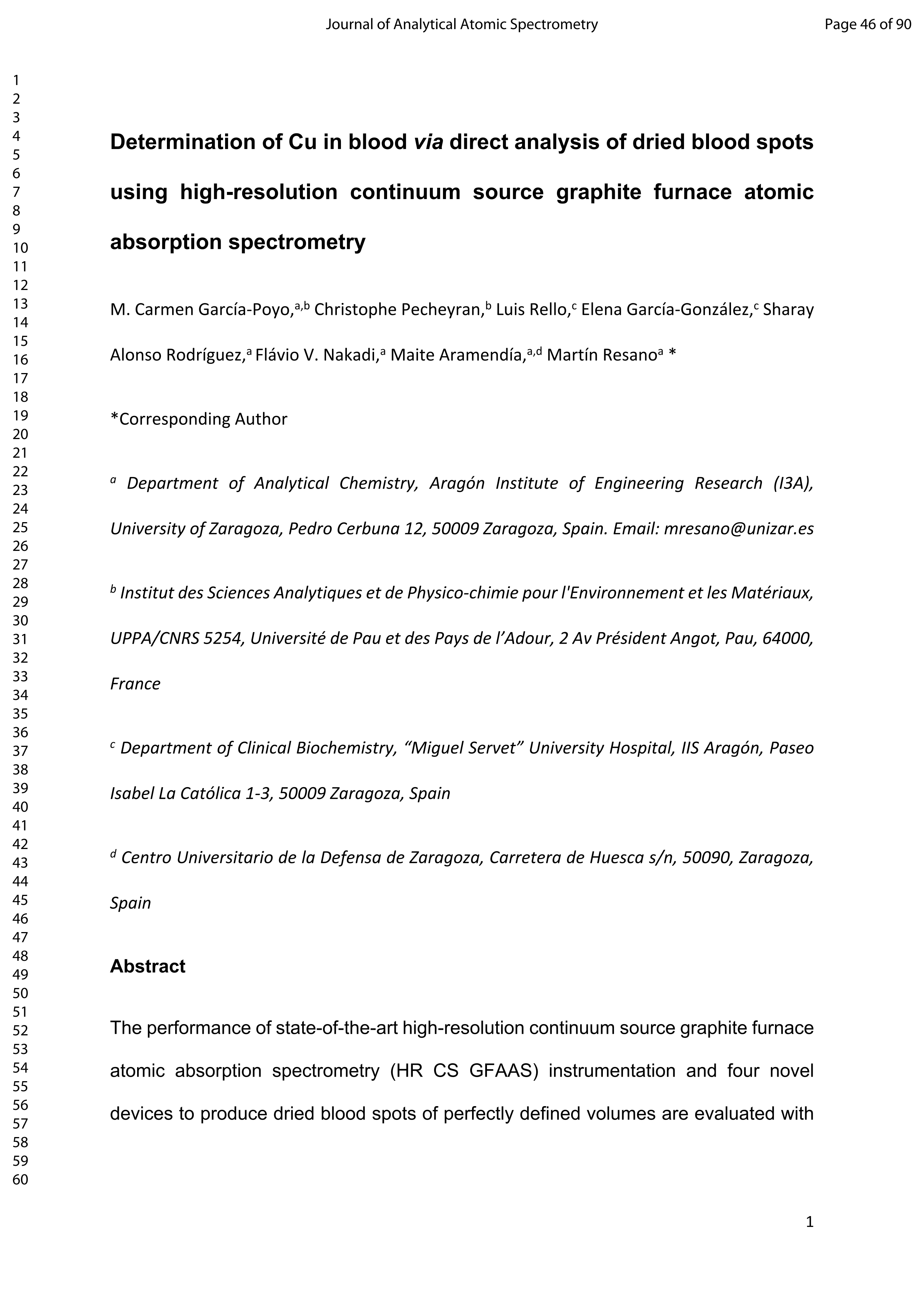 Determination of Cu in blood: Via direct analysis of dried blood spots using high-resolution continuum source graphite furnace atomic absorption spectrometry