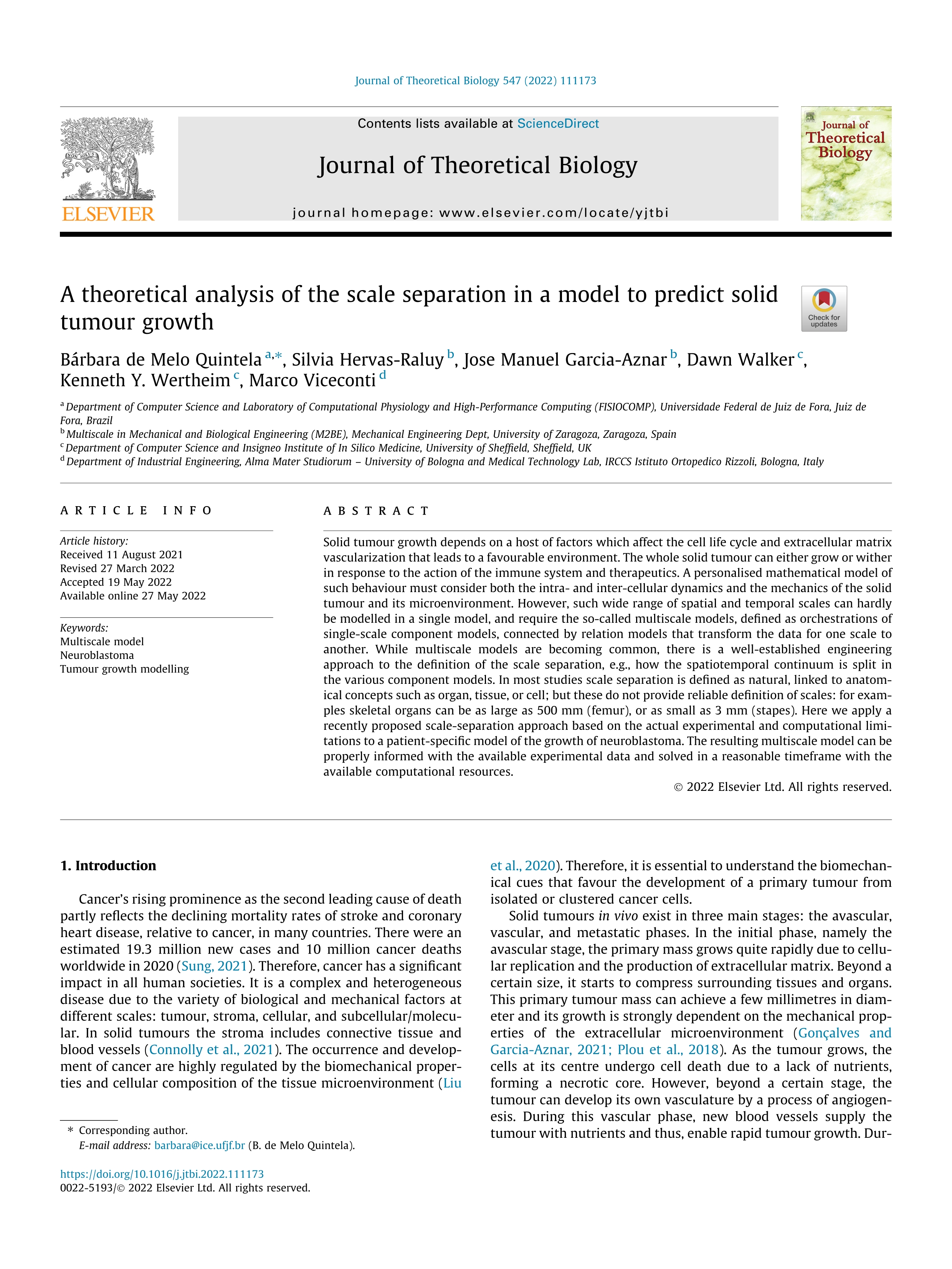 A theoretical analysis of the scale separation in a model to predict solid tumour growth