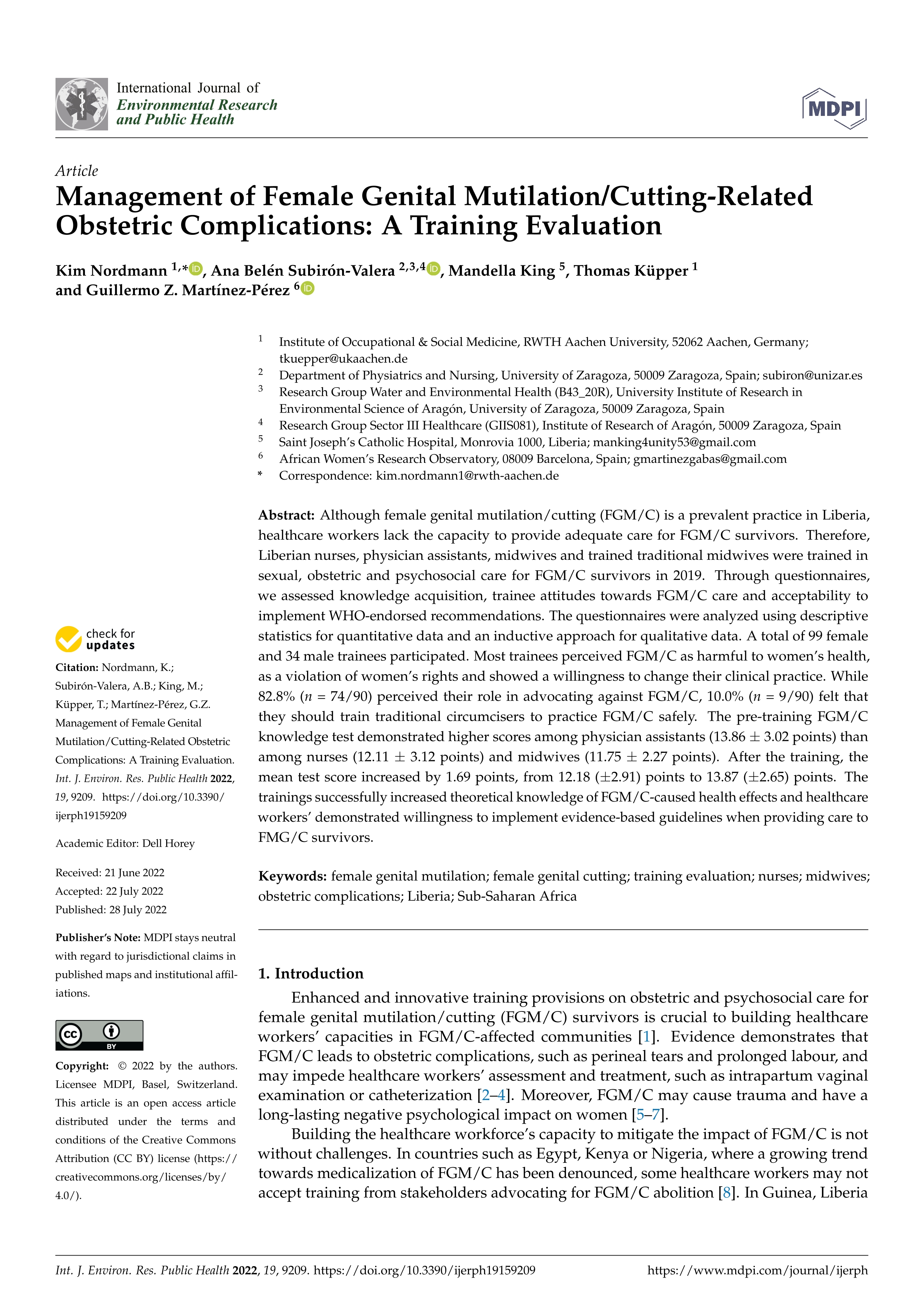 Management of female genital mutilation / cutting-related obstetric complications: a training evaluation