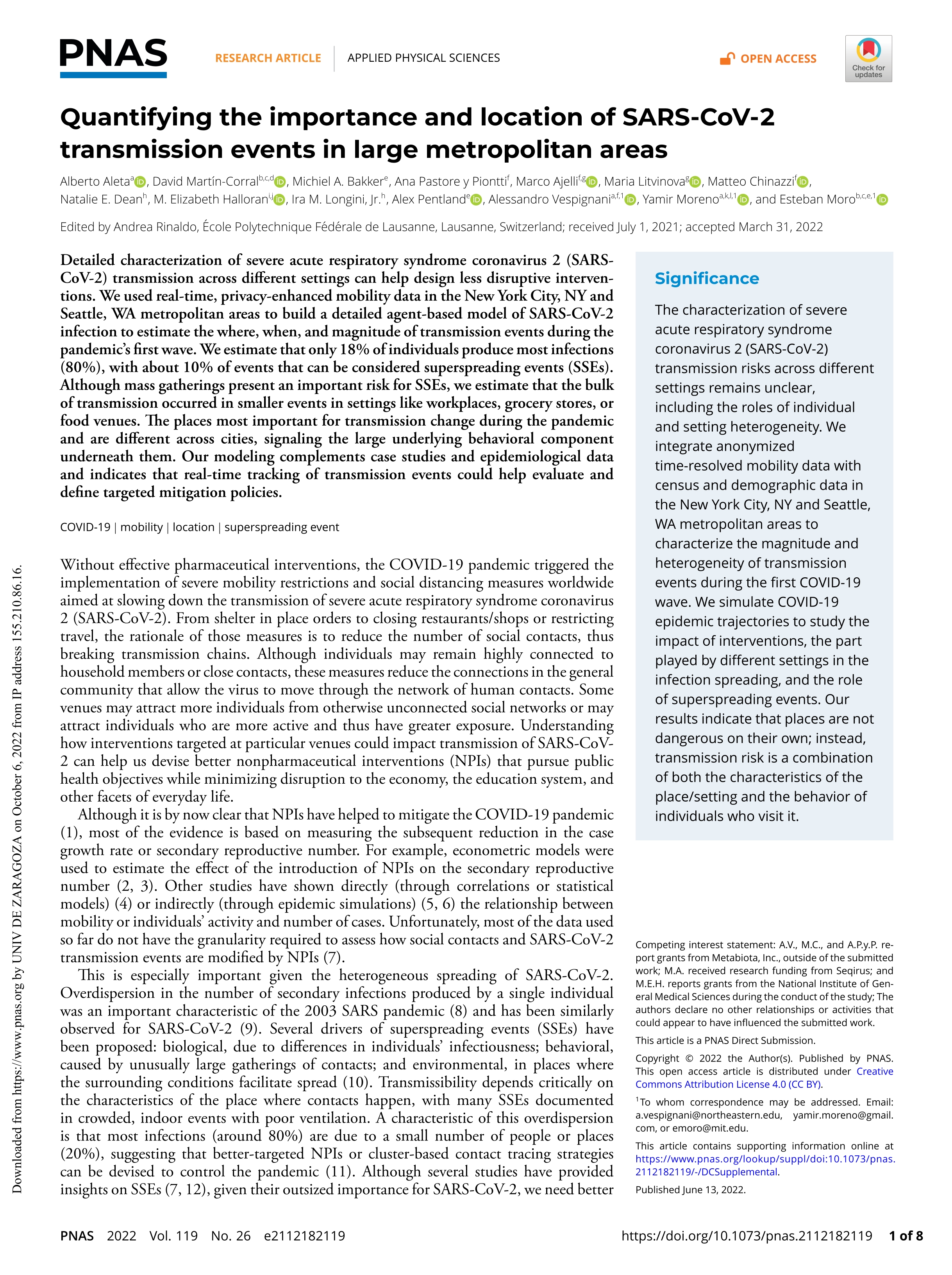 Quantifying the importance and location of SARS-CoV-2 transmission events in large metropolitan areas