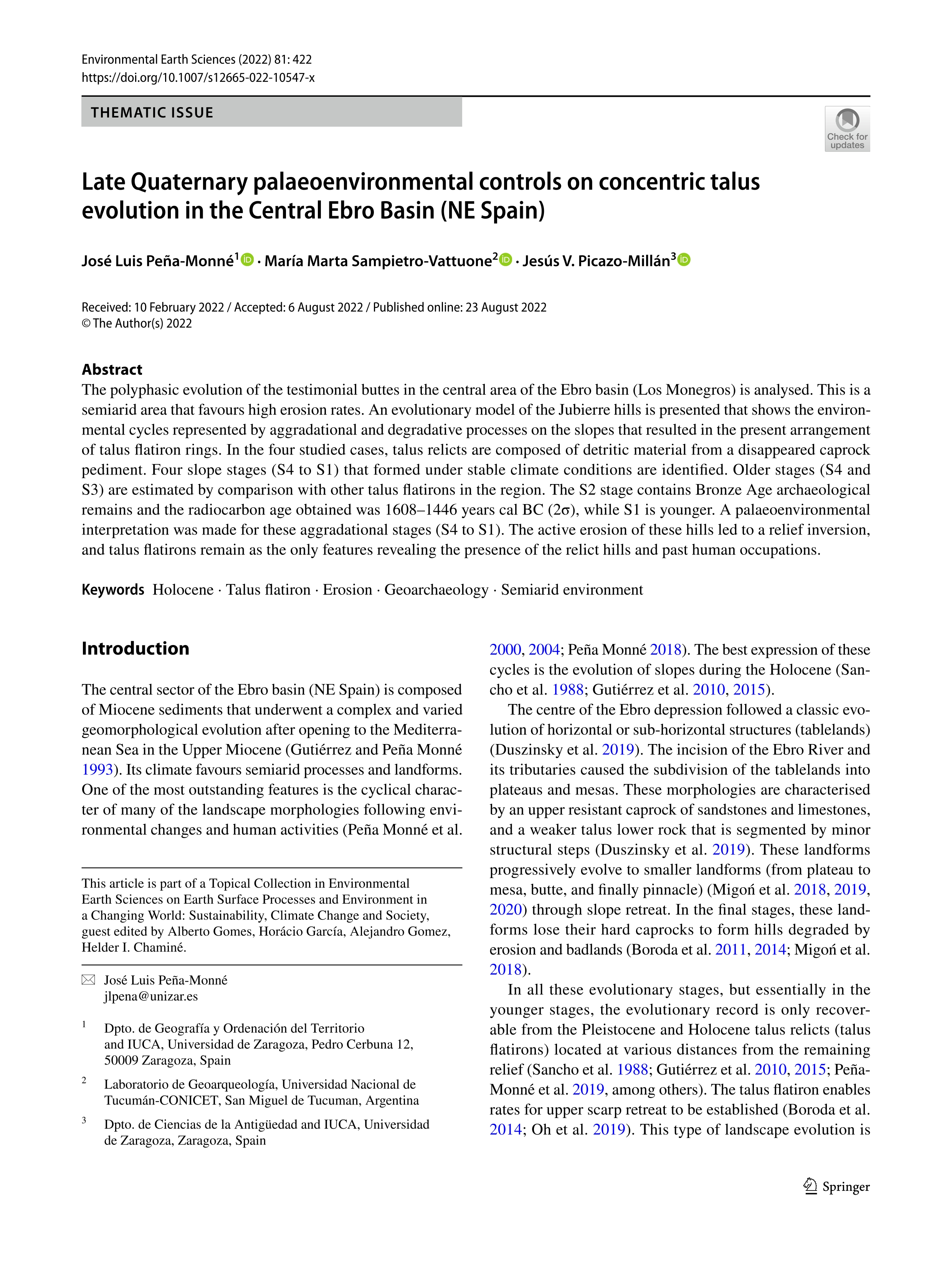 Late Quaternary palaeoenvironmental controls on concentric talus evolution in the Central Ebro Basin (NE Spain)