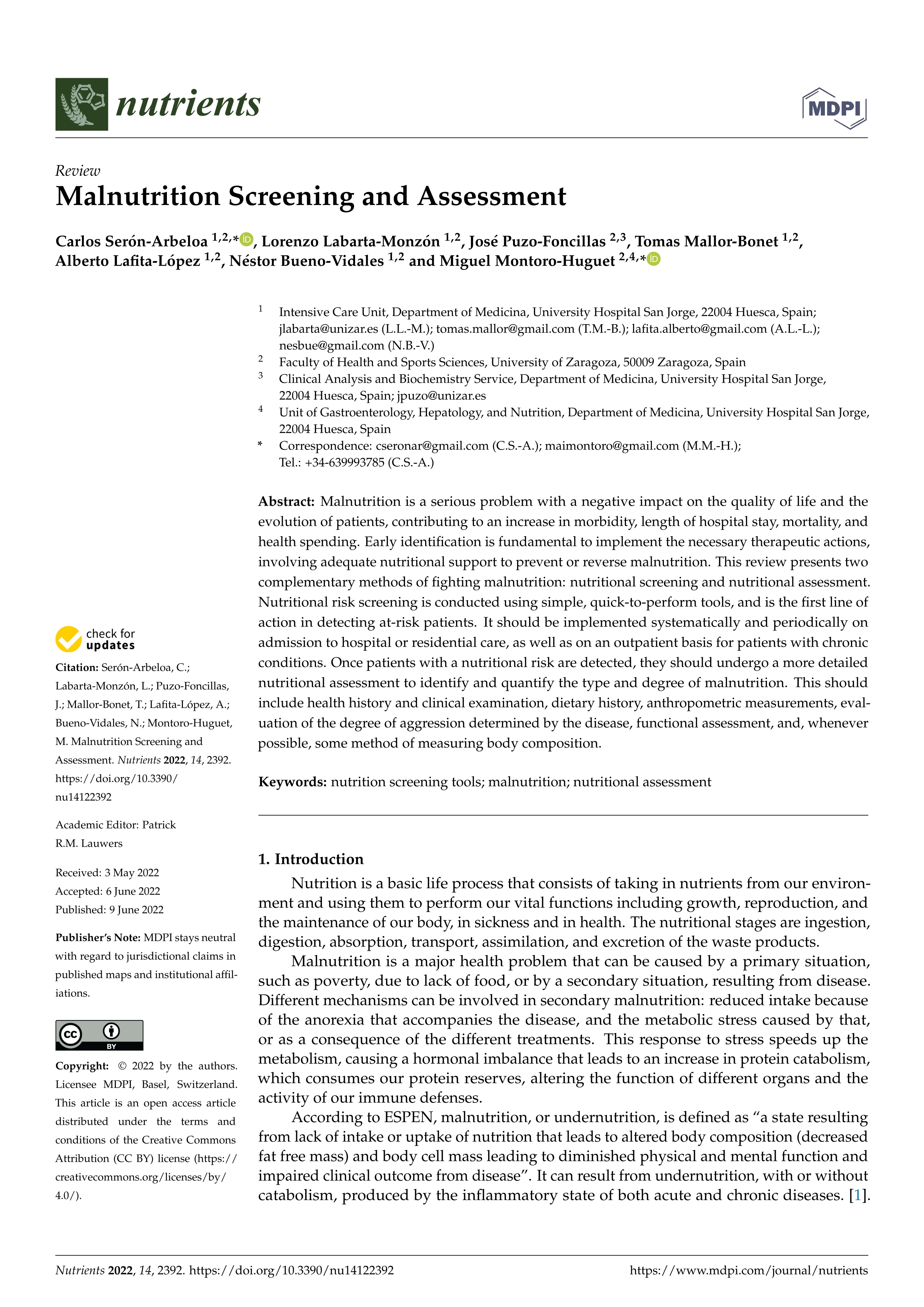 Malnutrition Screening and Assessment