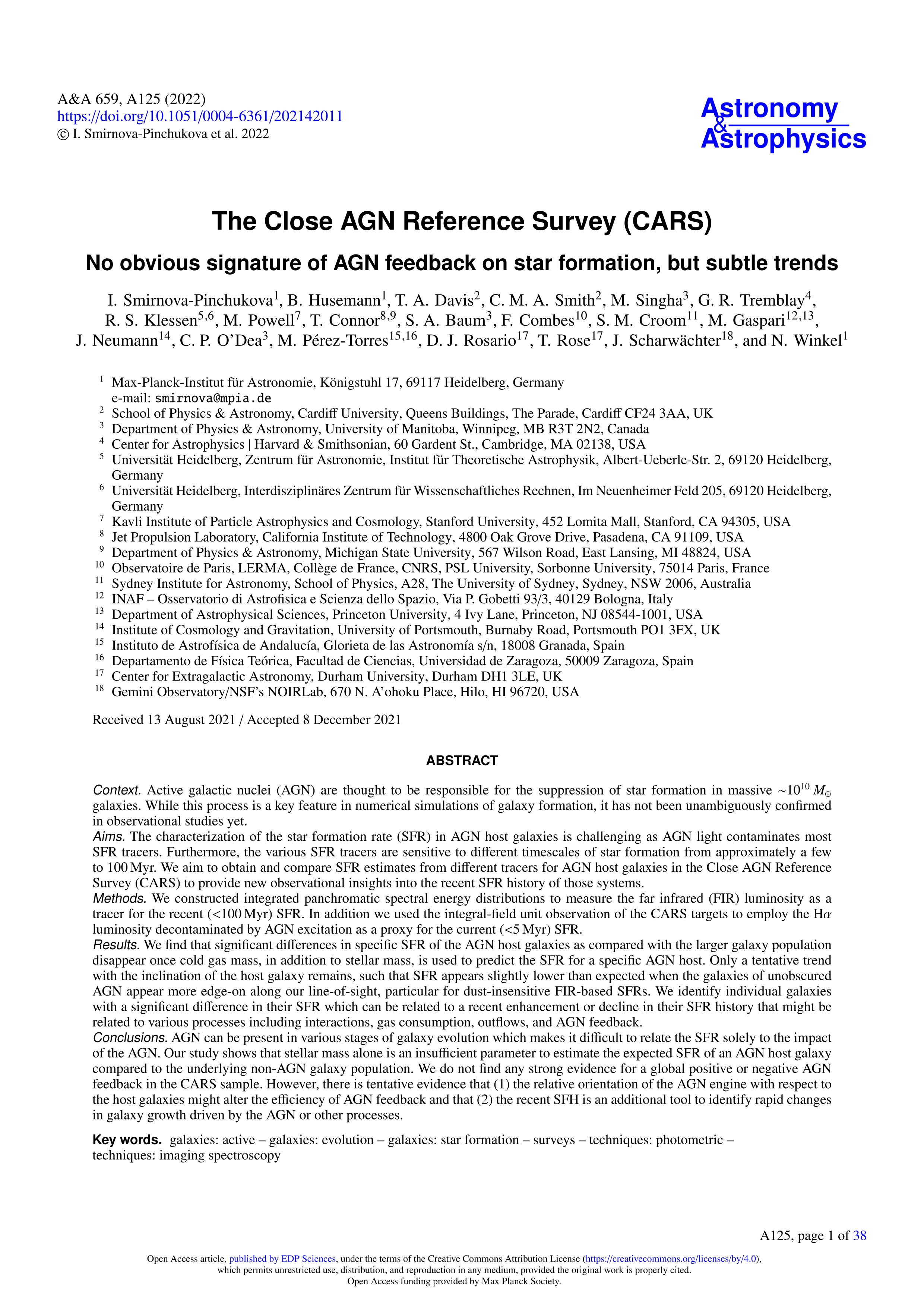 The Close AGN Reference Survey (CARS): No obvious signature of AGN feedback on star formation, but subtle trends
