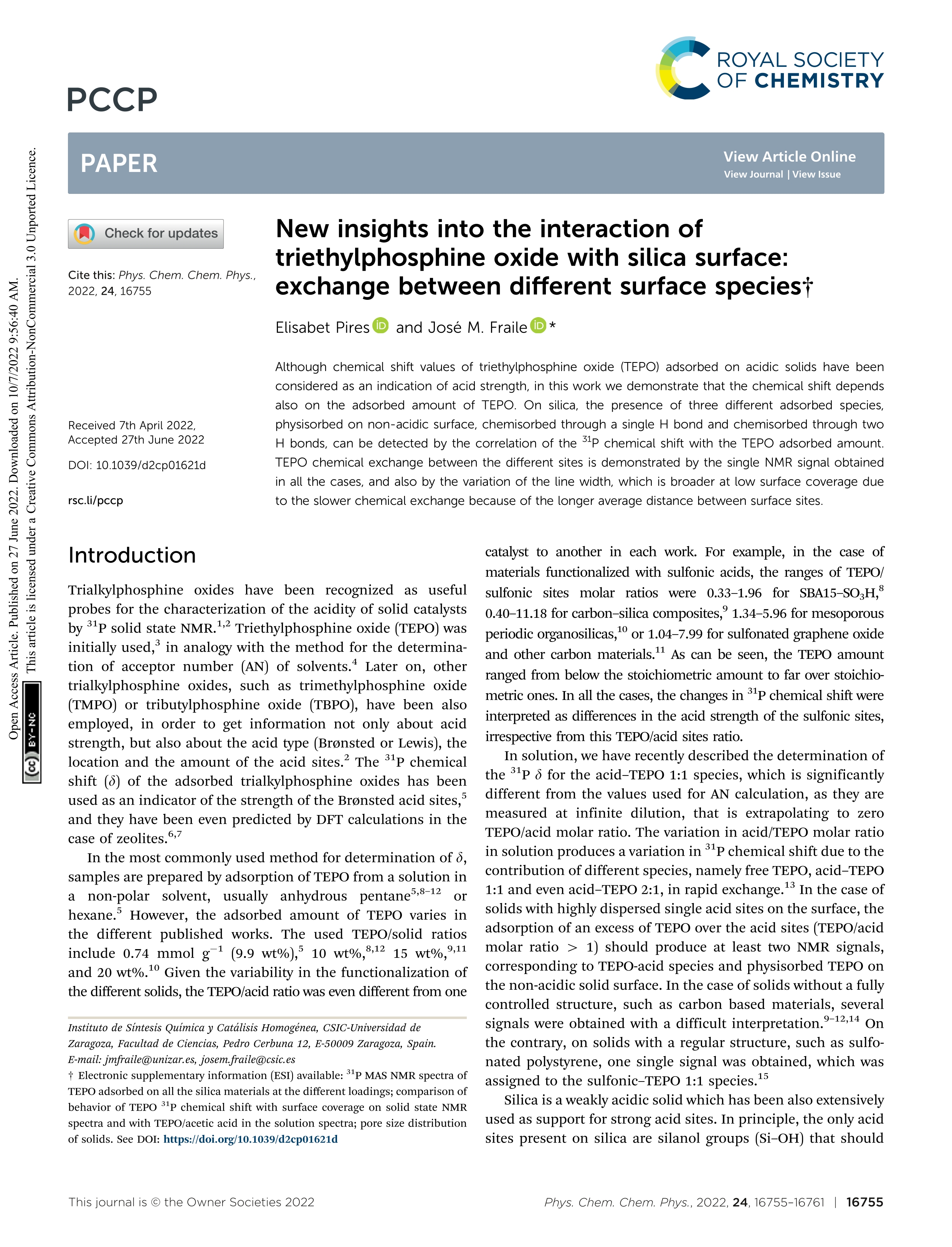 New insights into the interaction of triethylphosphine oxide with silica surface: exchange between different surface species